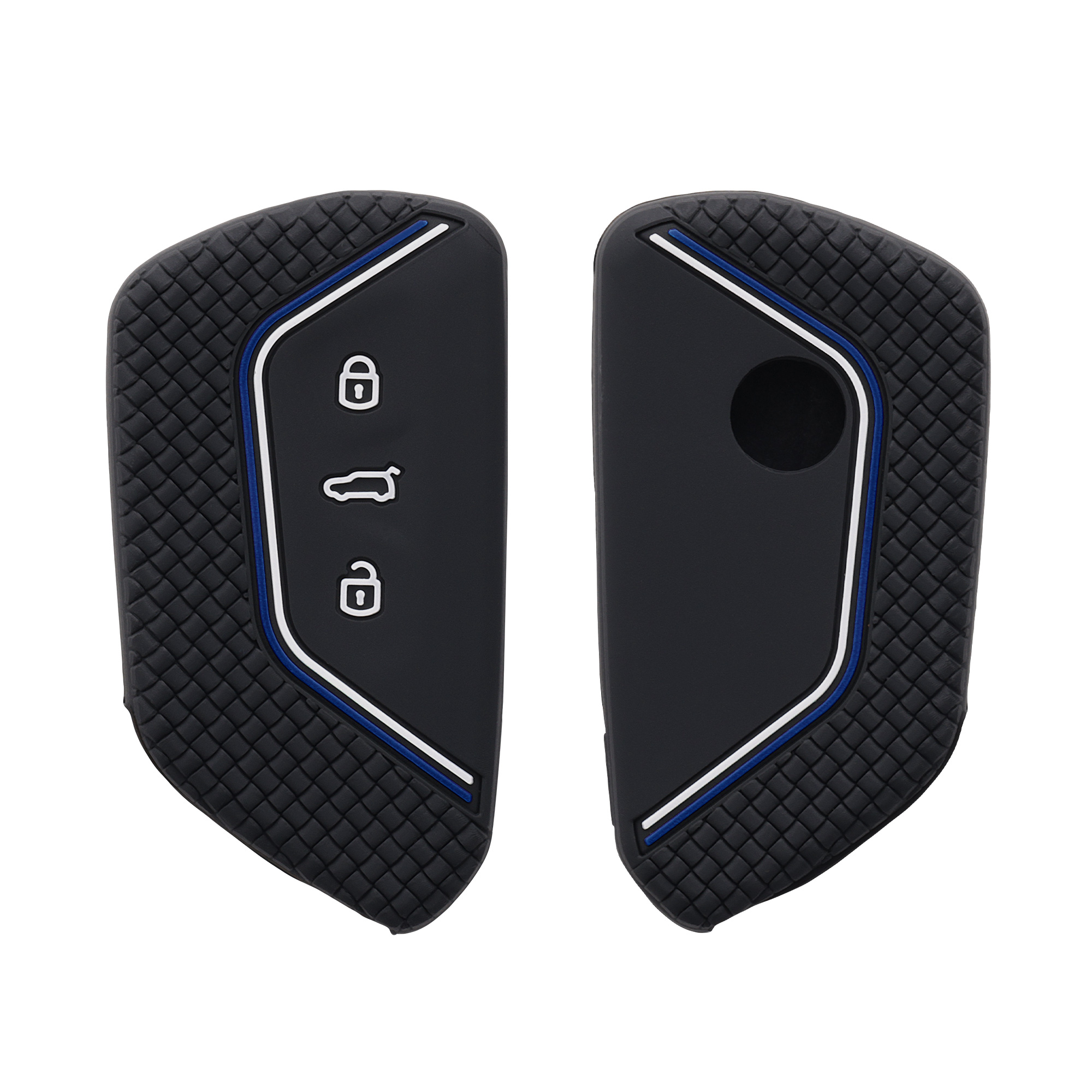 Pouzdro na klíč od auta kwmobile pro VW Golf 8, ID.3/ID.4/ID.5/ID.7, Seat/Škoda/Cupra - černá / modrá / bílá