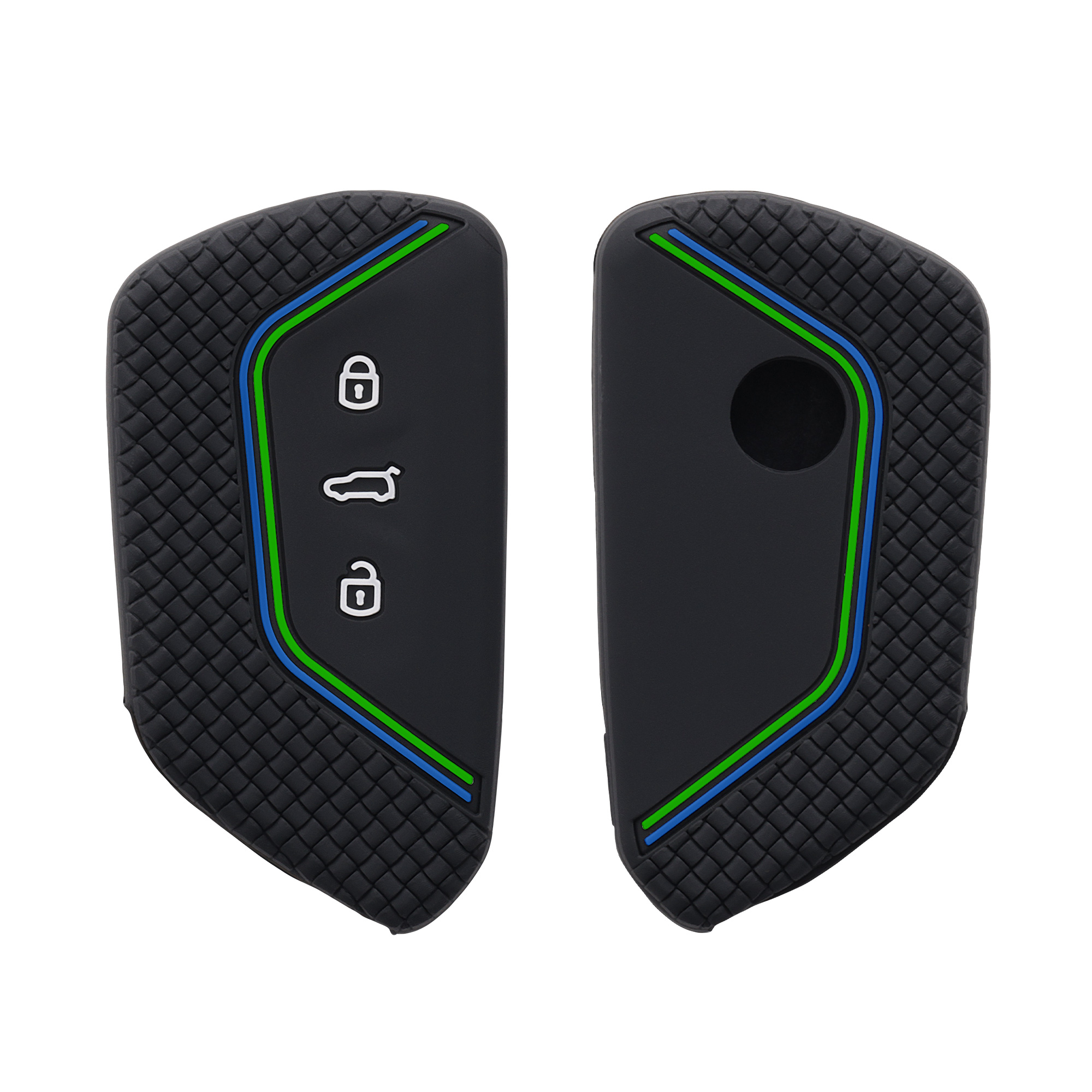 Pouzdro na klíč od auta kwmobile pro VW Golf 8, ID.3/ID.4/ID.5/ID.7, Seat/Škoda/Cupra - černá / zelená / modrá