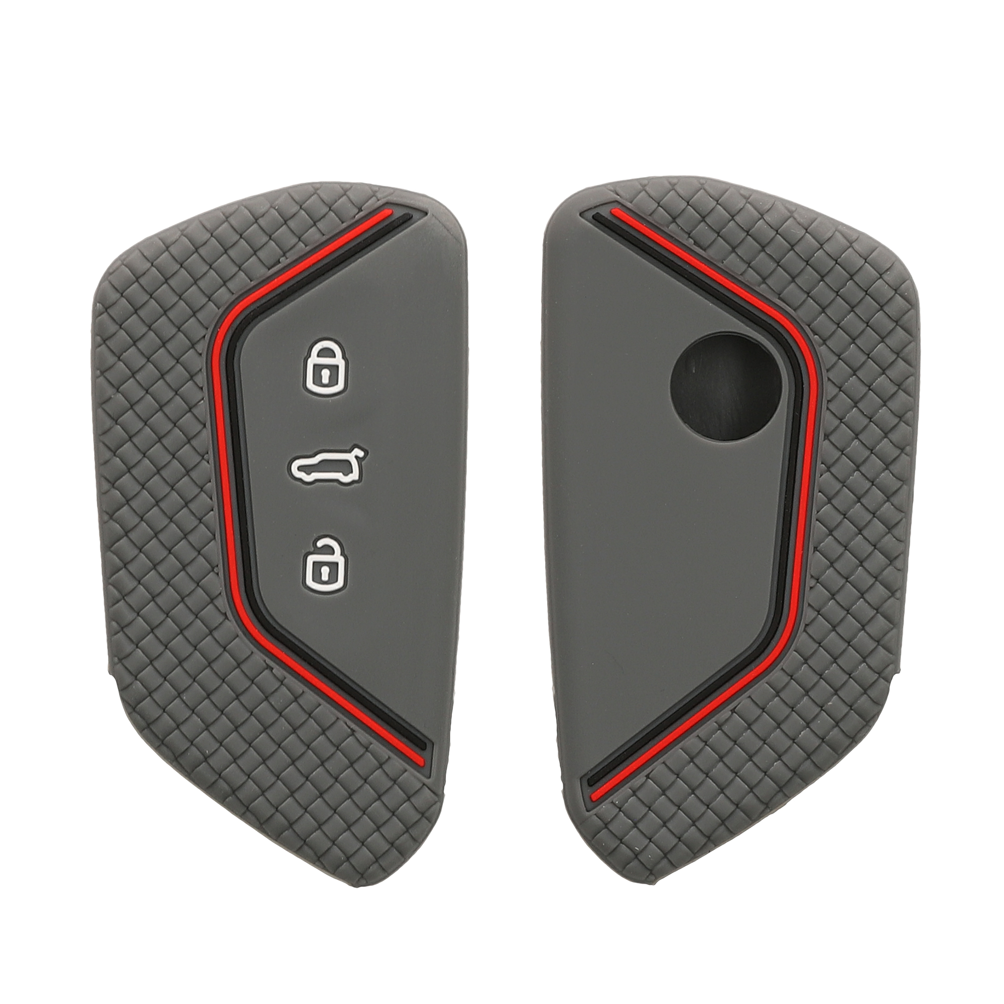 Pouzdro na klíč od auta kwmobile pro VW Golf 8, ID.3/ID.4/ID.5/ID.7, Seat/Škoda/Cupra - šedá / černá / červená