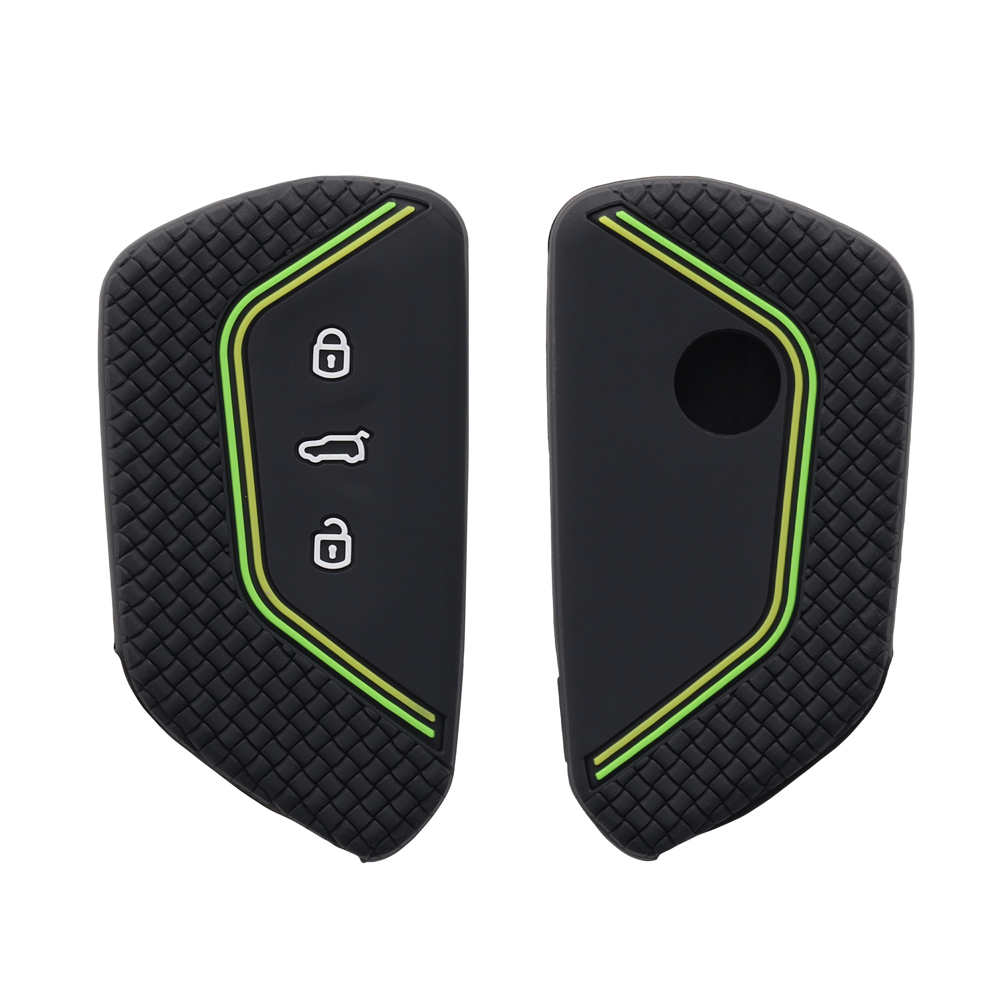 Pouzdro na klíč od auta kwmobile pro VW Golf 8, ID.3/ID.4/ID.5/ID.7, Seat/Škoda/Cupra - černá / zelená / žlutá