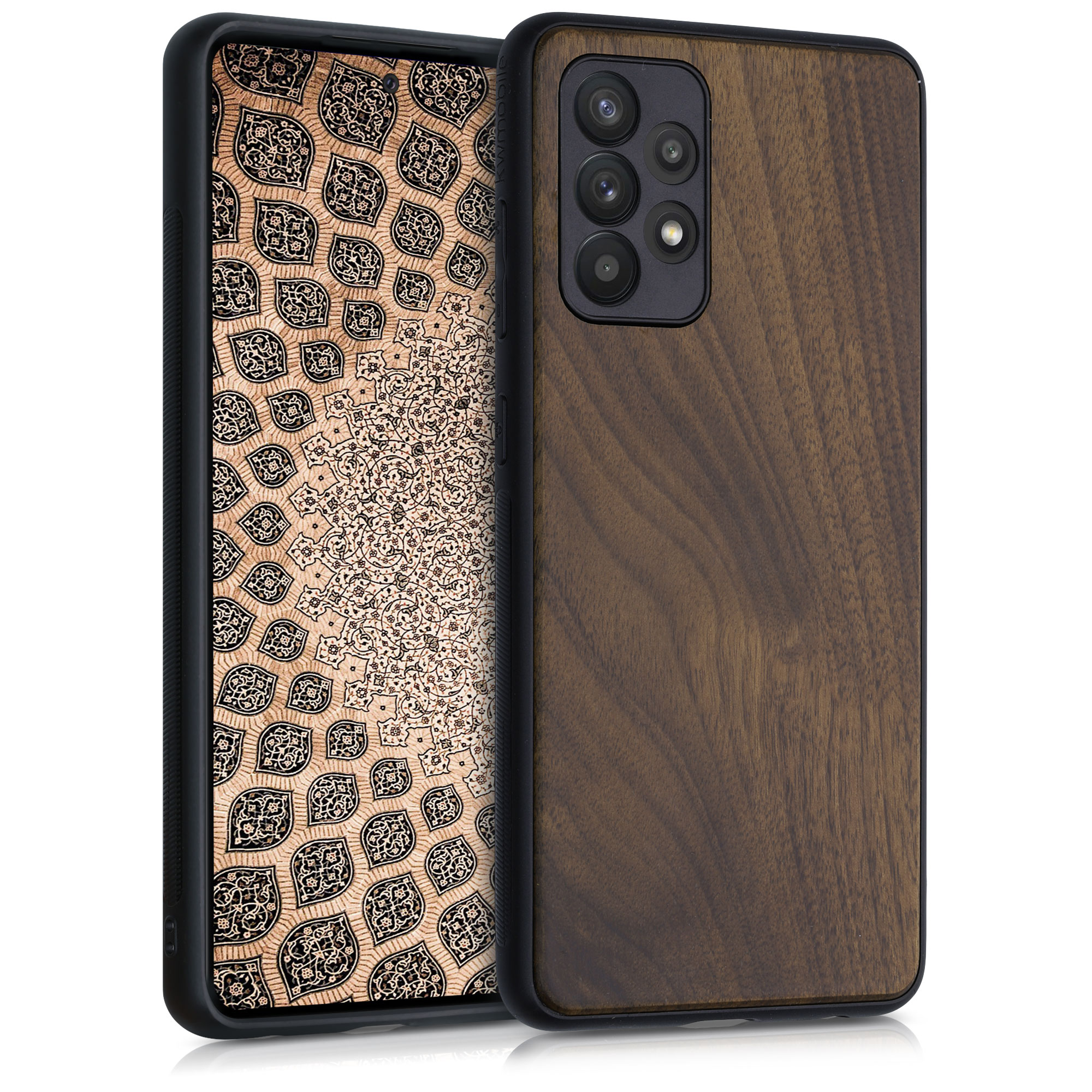 Dřevěný kryt na mobil Samsung Galaxy A52 / A52 5G / A52s 5G kwmobile TPU rámeček Tmavě hnědá