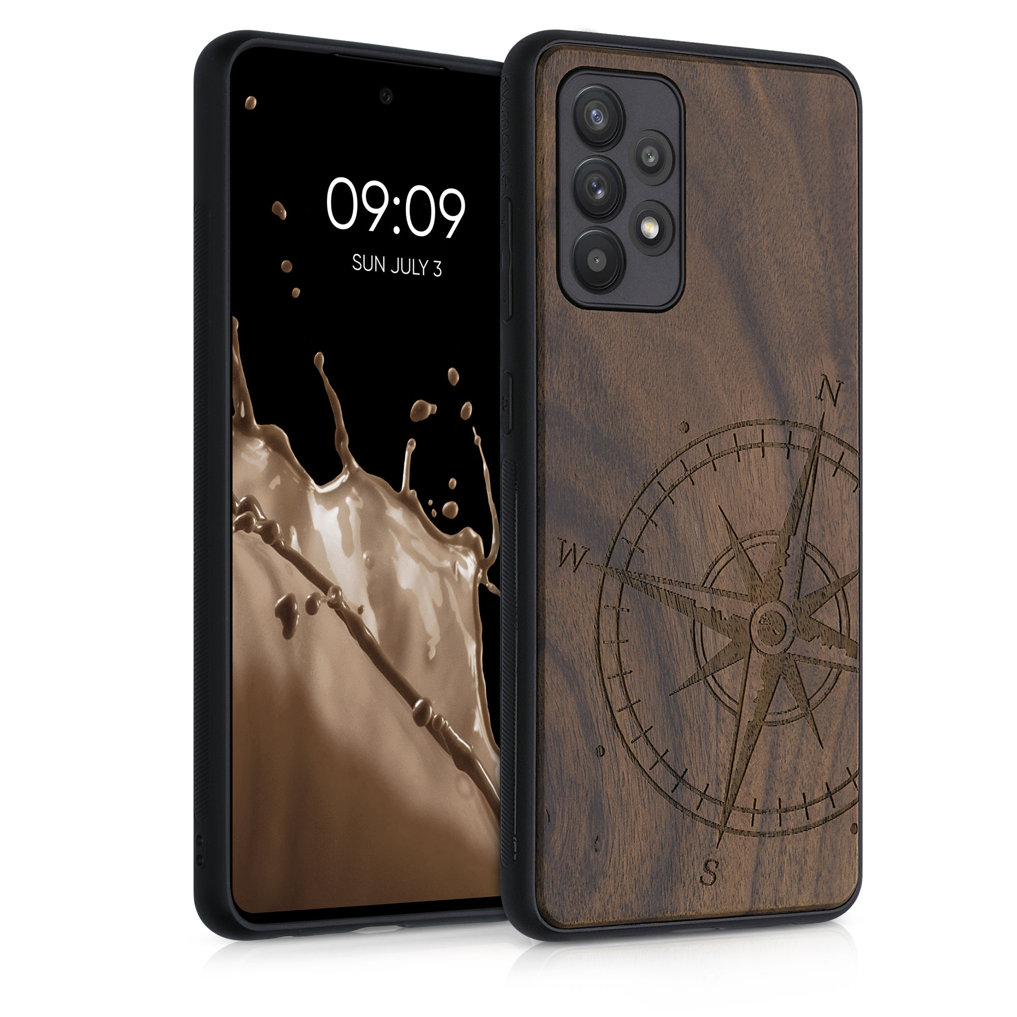 Dřevěný kryt na mobil Samsung Galaxy A52 / A52 5G / A52s 5G kwmobile TPU rámeček Tmavě hnědá