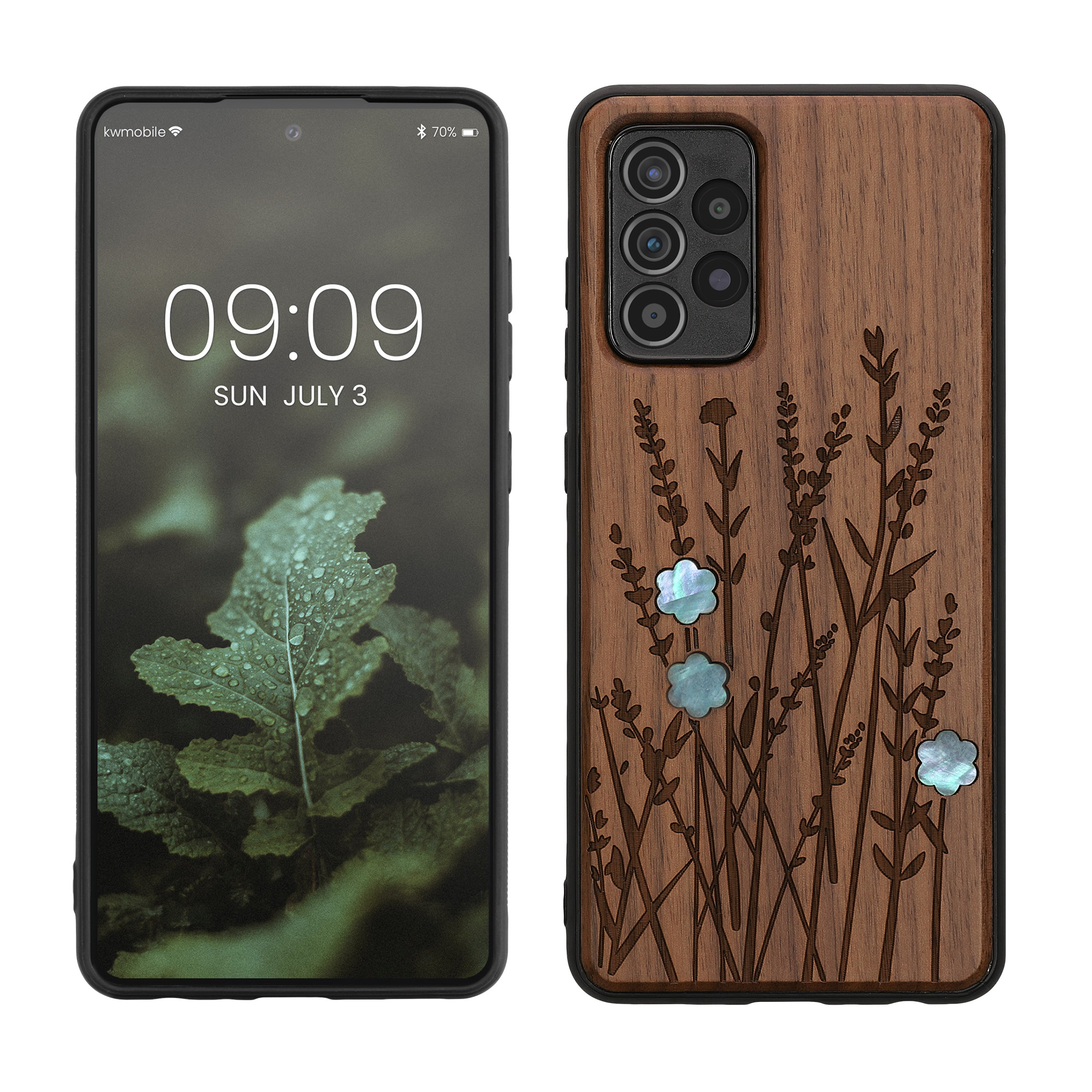 Dřevěný kryt na mobil Samsung Galaxy A52 / A52 5G / A52s 5G kwmobile TPU rámeček Tmavě hnědá
