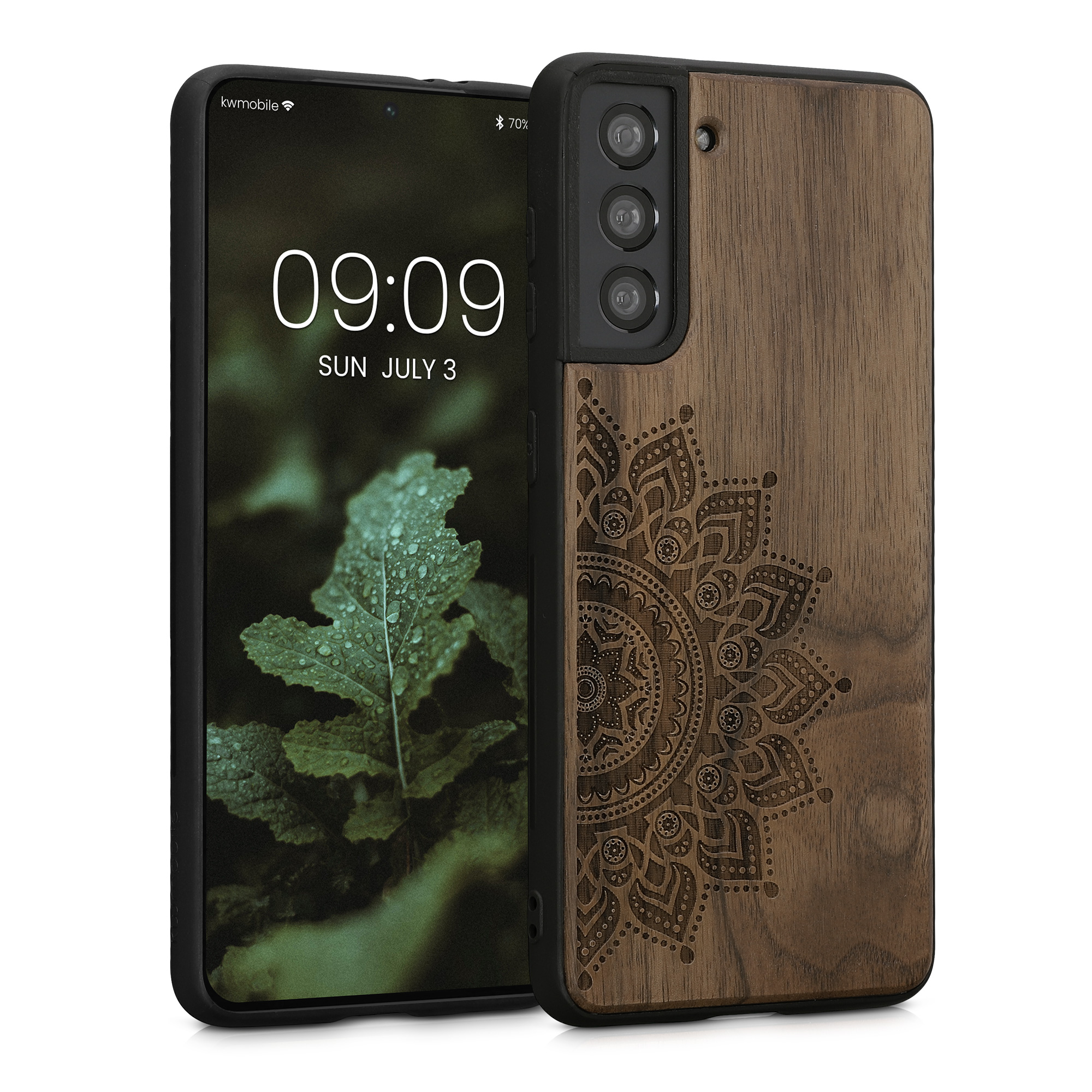 Dřevěný kryt na mobil Samsung Galaxy S21 kwmobile tmavě hnědý