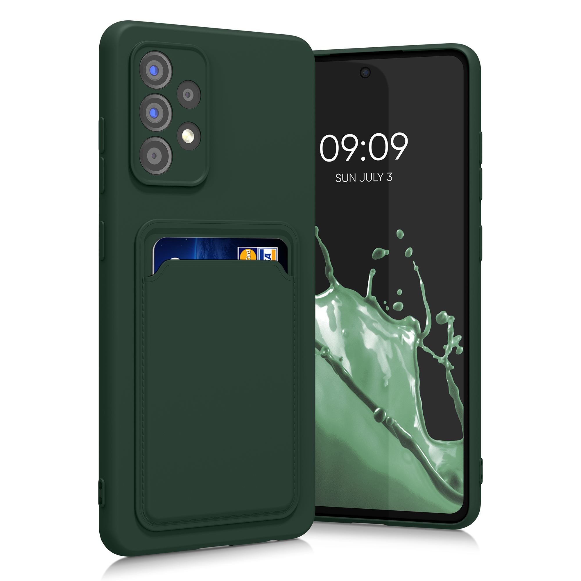 Kryt na mobil Samsung Galaxy A52 / A52 5G / A52s 5G kwmobile TPU s přihrádkou na kartu Tmavě zelená