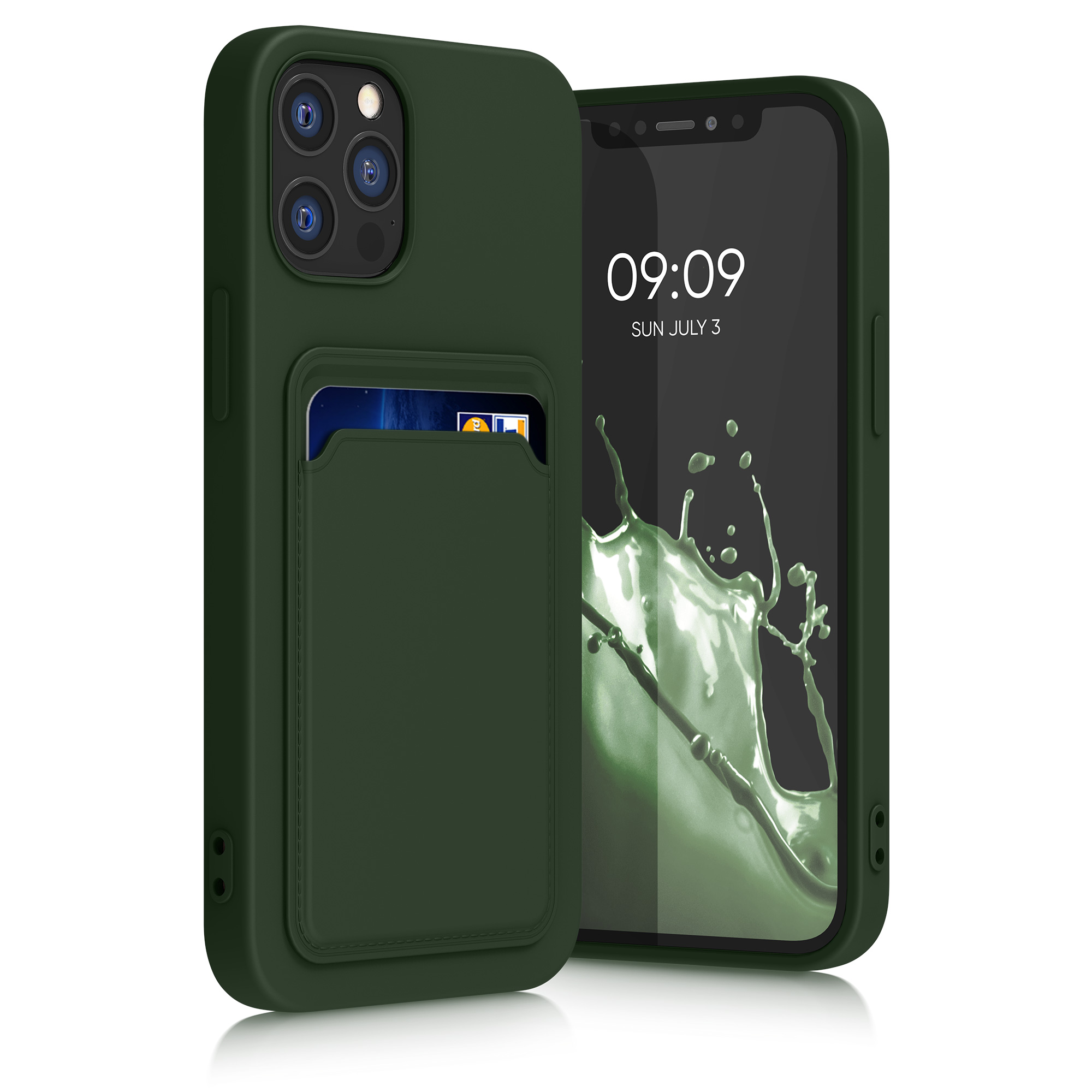 Kryt s přihrádkou kwmobile pro iPhone 12 / iPhone 12 Pro - tmavě zelená