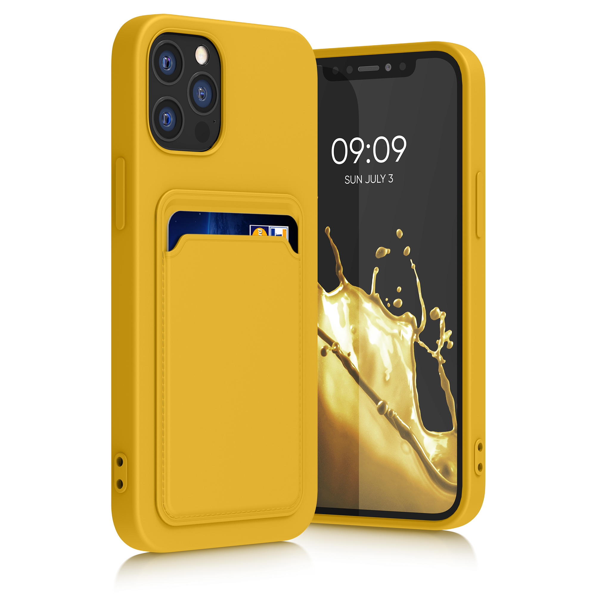 Kryt s přihrádkou kwmobile pro iPhone 12 / iPhone 12 Pro - zářivě žlutá