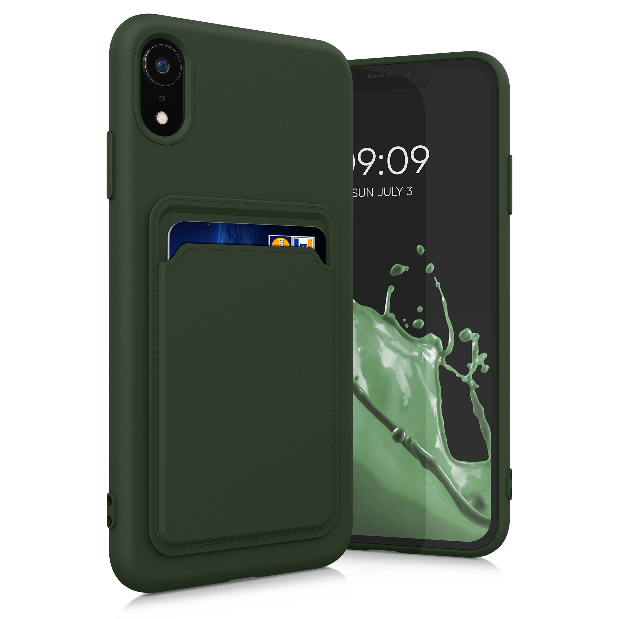 Kryt na mobil s držákem karty kwmobile pro Apple iPhone XR - tmavě zelená