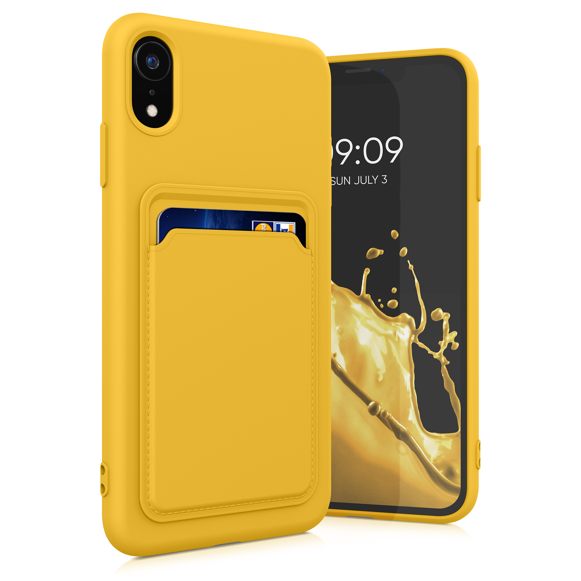 Kryt na mobil s držákem karty kwmobile pro Apple iPhone XR - zářivě žlutá