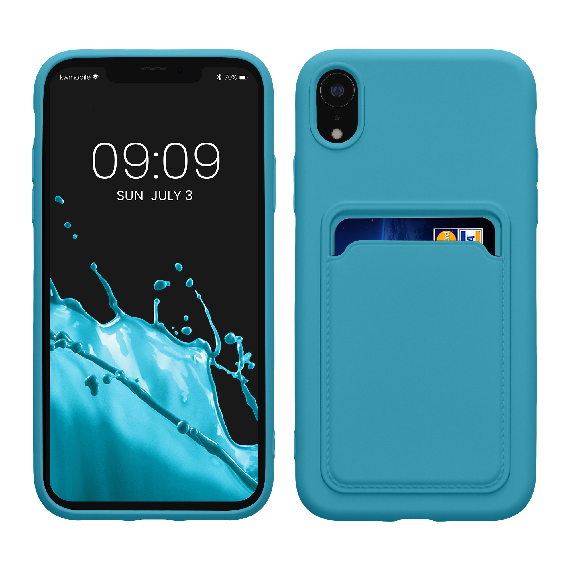 Kryt na mobil s držákem karty kwmobile pro Apple iPhone XR - matná světle modrá