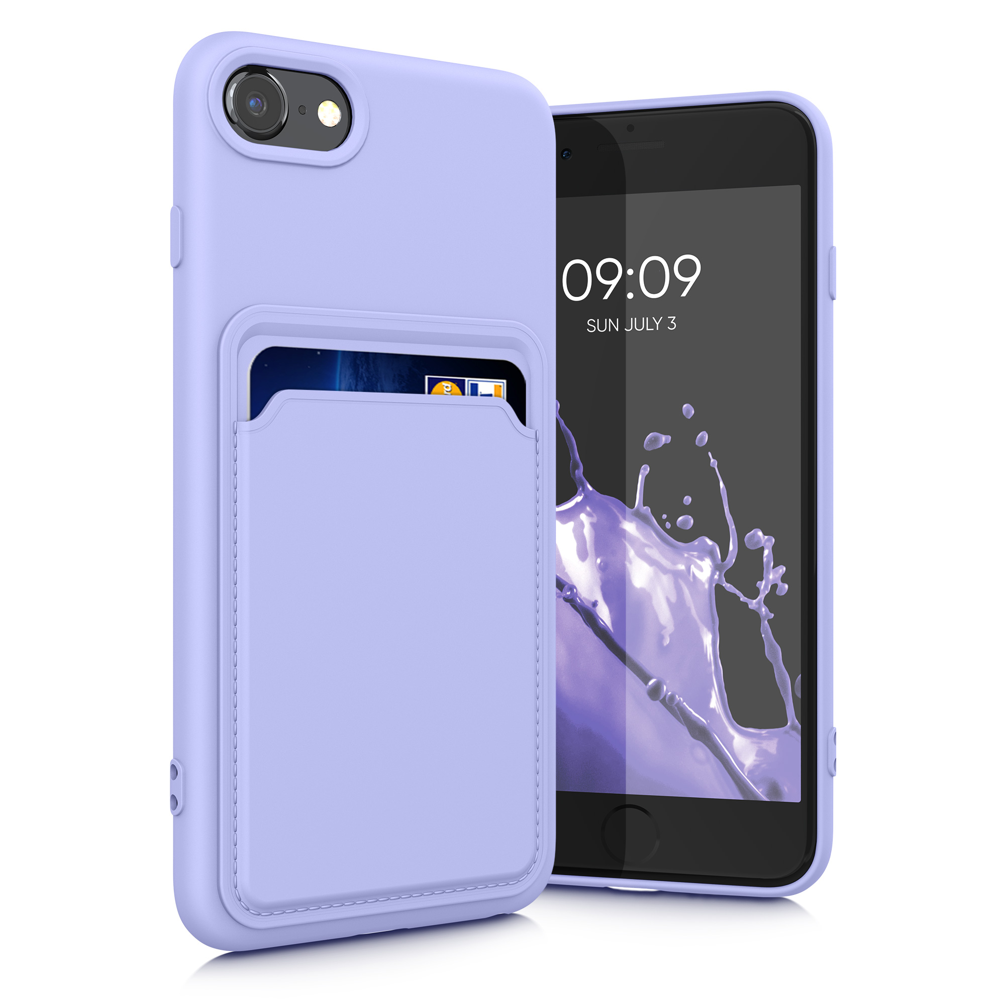 TPU kryt pro Apple iPhone SE (2022) / SE (2020) / 8 / 7 s přihrádkou na kartu, nárazuvzdorný, pro bezdrátové nabíjení kwmobile ‑ levandulová