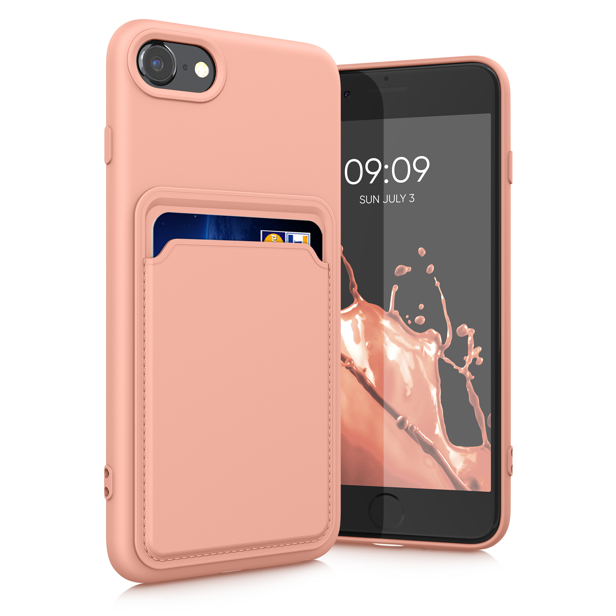 Pouzdro pro Apple iPhone SE (2022) / SE (2020) / 8 / 7 s přihrádkou na kartu kwmobile kapsa na kartu TPU - grapefruitová růžová