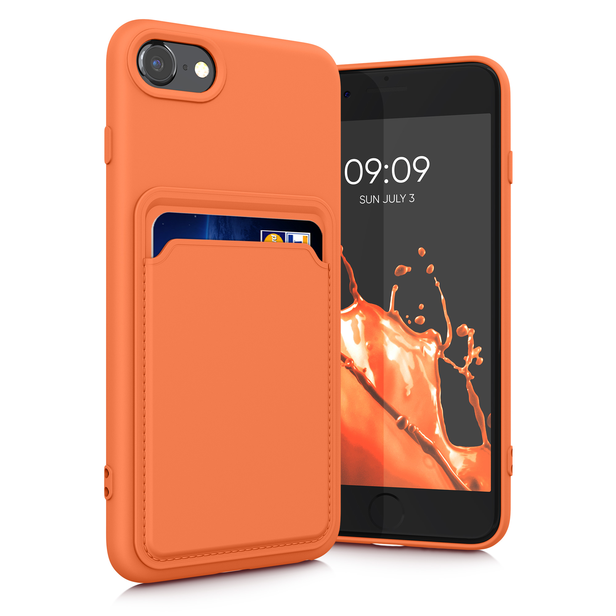 Pouzdro pro Apple iPhone SE (2022) / SE (2020) / 8 / 7 s přihrádkou na kartu kwmobile kapsa na kartu TPU - oranžová