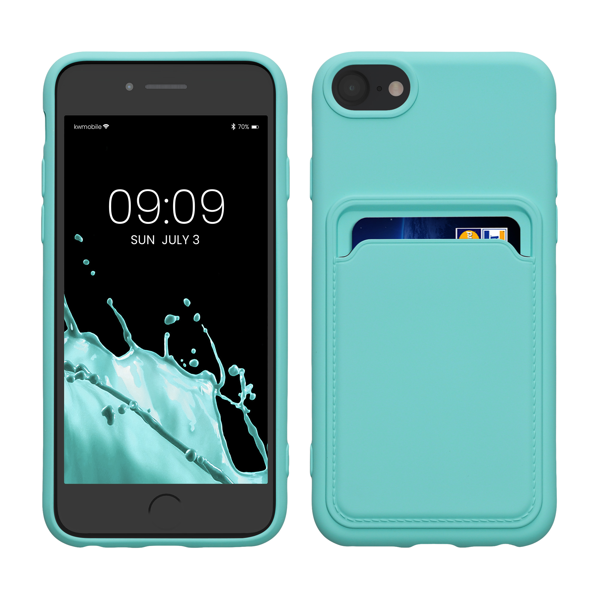 Kryt s držákem karty kwmobile pro iPhone SE 2022/2020/8/7 - mátová
