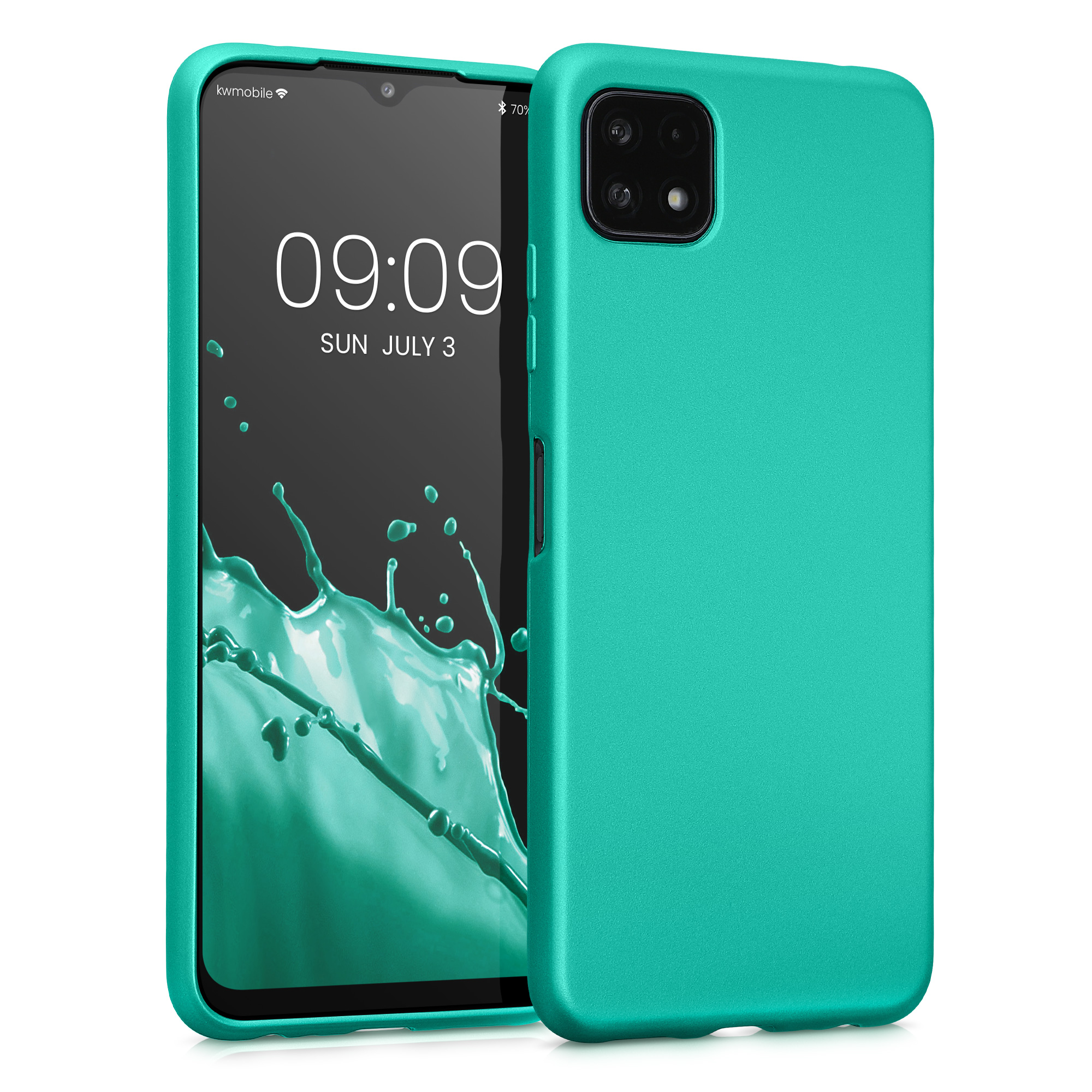 Kryt na mobil Samsung Galaxy A22 5G kwmobile TPU metalický Metalická tyrkysová
