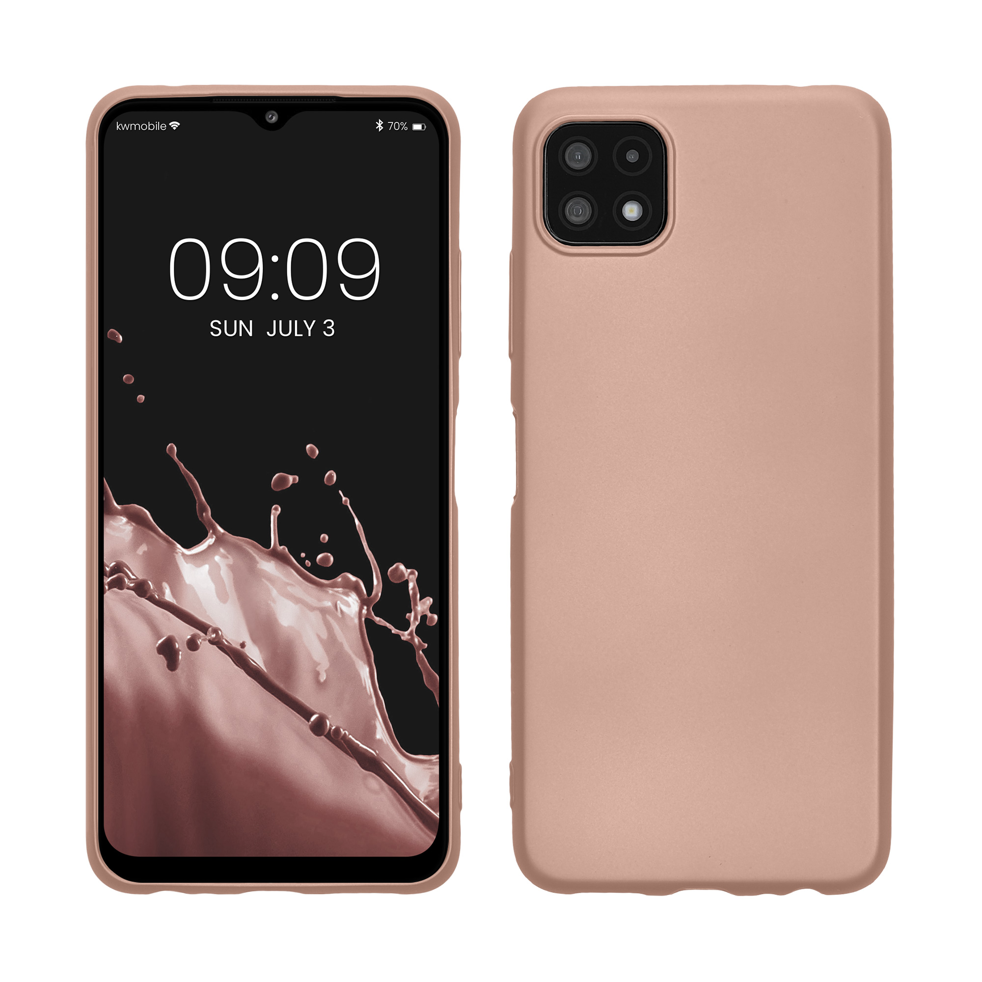 Kryt na mobil Samsung Galaxy A22 5G kwmobile TPU metalický Metalická růžová zlatá