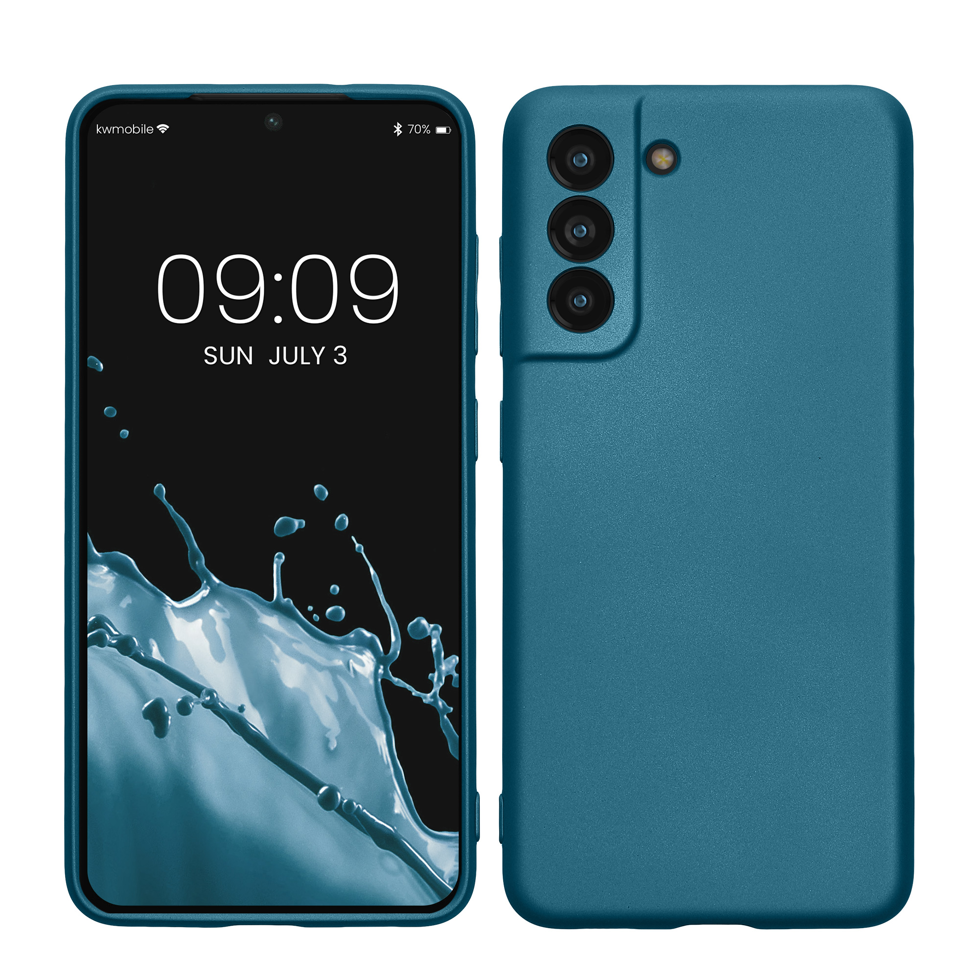 Pouzdro pro Samsung Galaxy S21 FE kwmobile tenké metalické silikonové - metalická karibská modrá