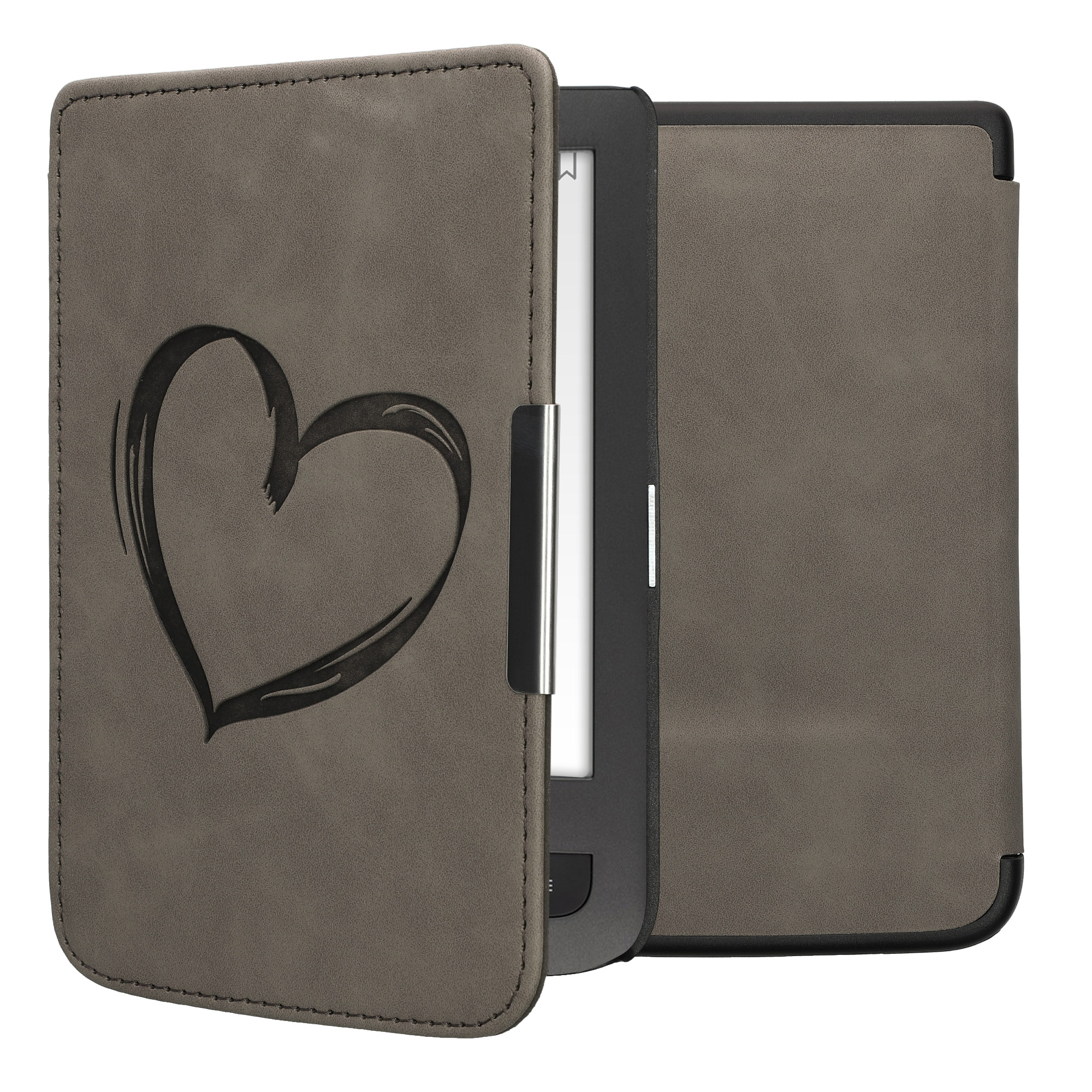 Obal pro Pocketbook Touch Lux 3/Basic Lux/Basic Touch 2 kwmobile - motiv srdce šedá
