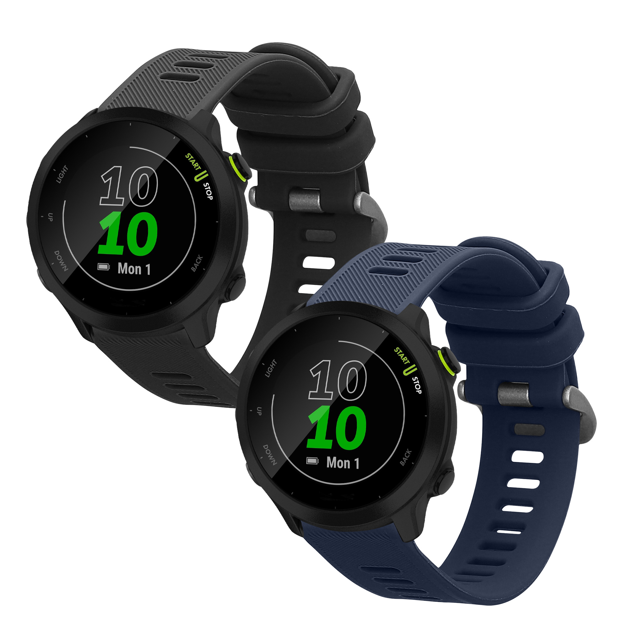 Řemínky pro Garmin Forerunner 55 / Forerunner 165 / 245 / 645 / 570 42mm kwmobile silikonové - tmavě modrá / šedá