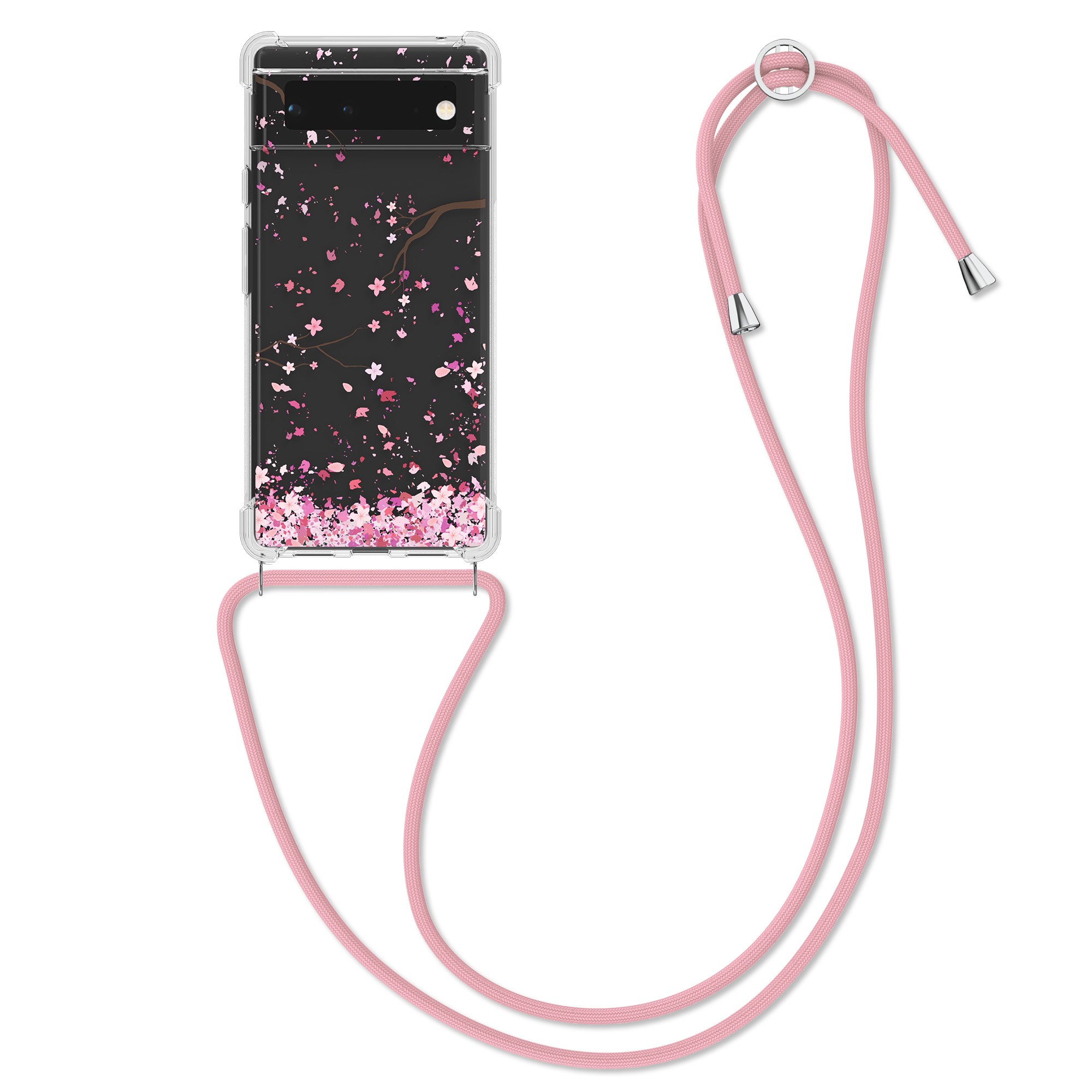 Crossbody kryt kwmobile pro Google Pixel 6 - třešňové květy růžová / tmavě hnědá / transparentní