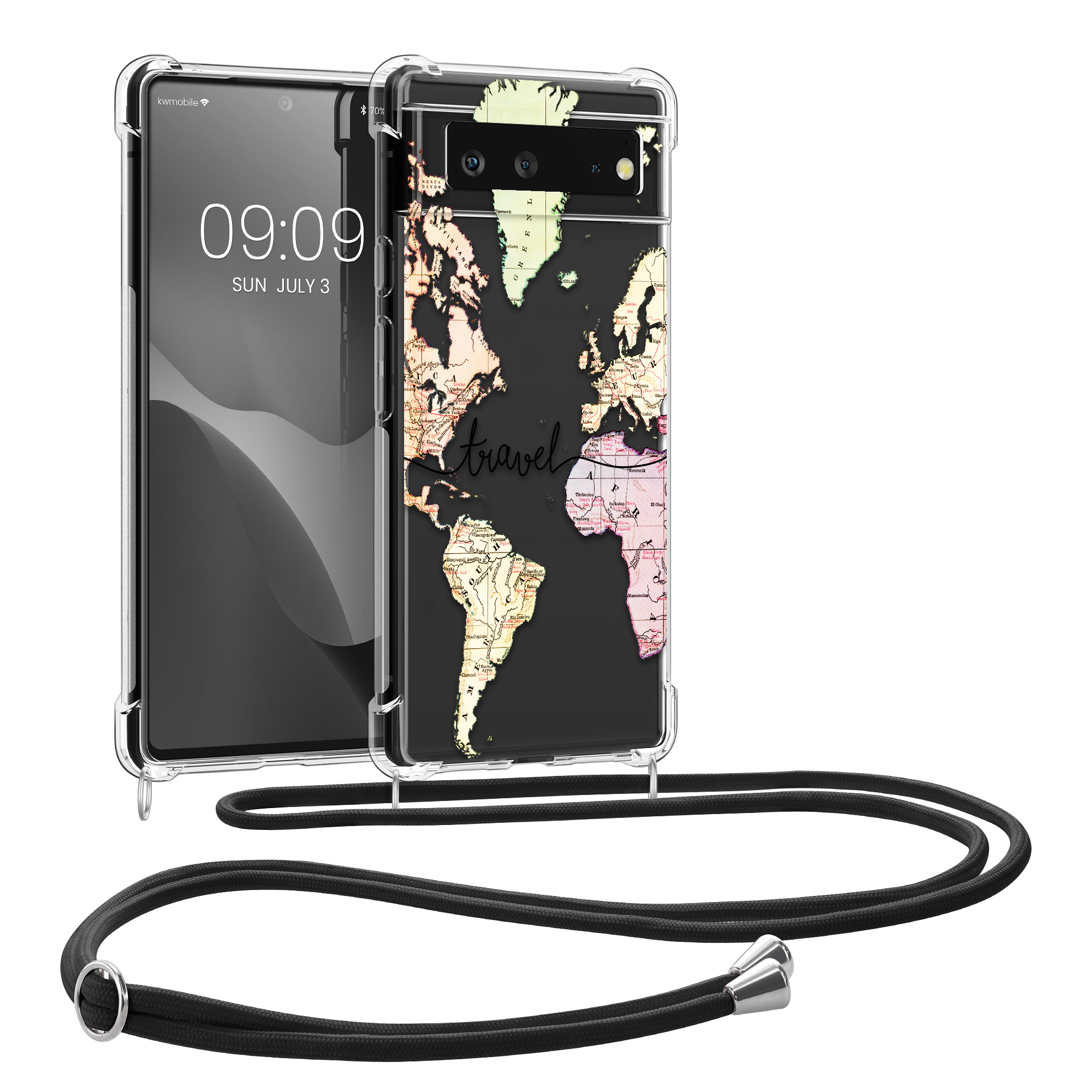 Crossbody kryt kwmobile pro Google Pixel 6 - travel černá / multicolor / transparent