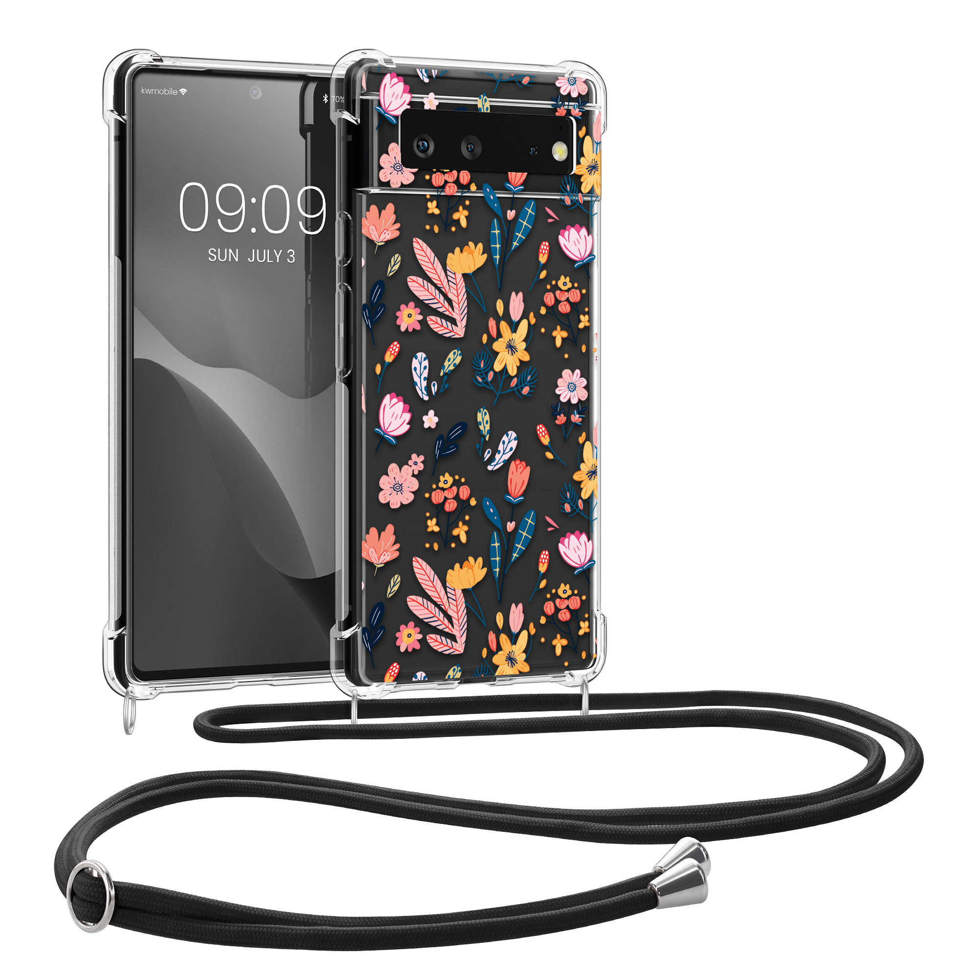 Crossbody kryt kwmobile pro Google Pixel 6 - floral delight růžová / yellow / transparent