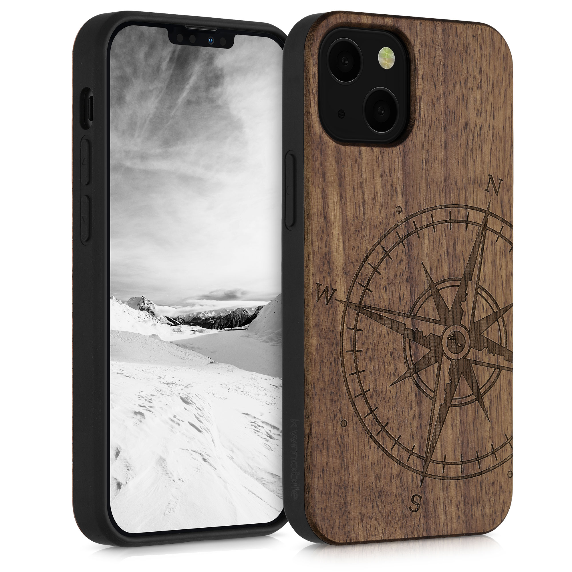 Kryt kwmobile dřevo iPhone 13 mini tmavě hnědá