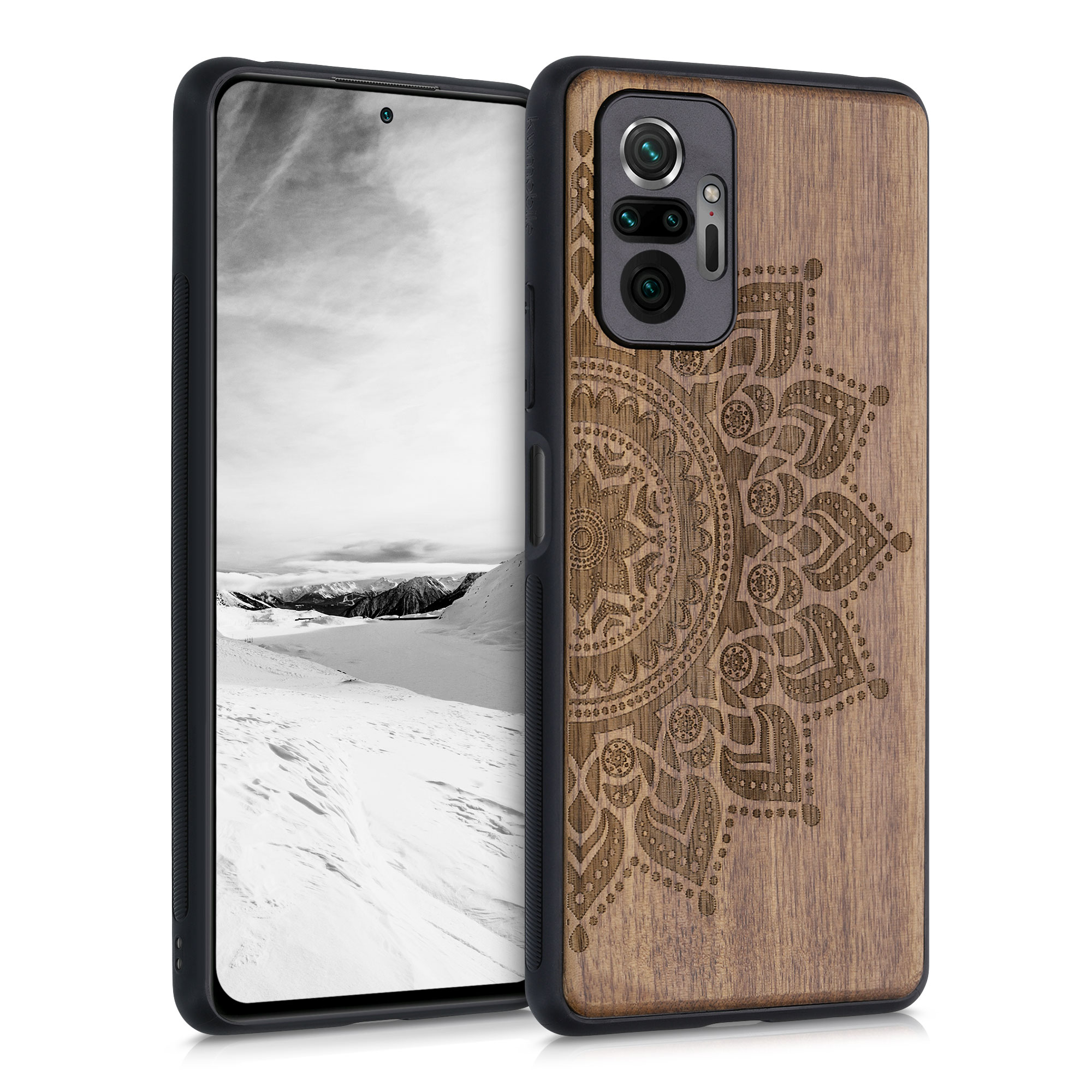 Dřevěný kryt Xiaomi Redmi Note 10 Pro TPU vanička, tmavě hnědý kwmobile