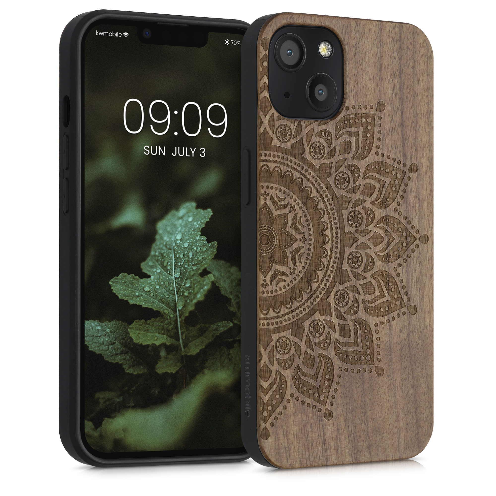 Kryt kwmobile dřevo iPhone 13 tmavě hnědá