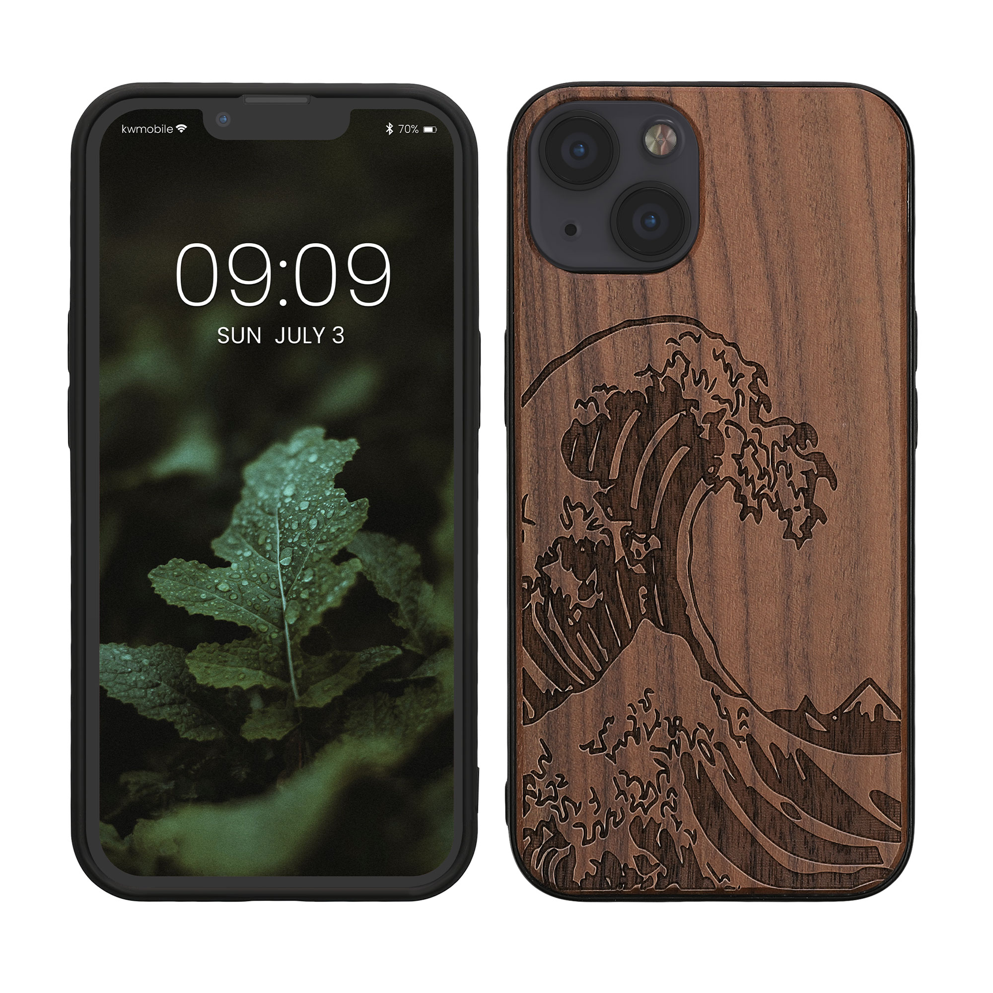 Dřevěný kryt kwmobile pro iPhone 13 - tmavě hnědá