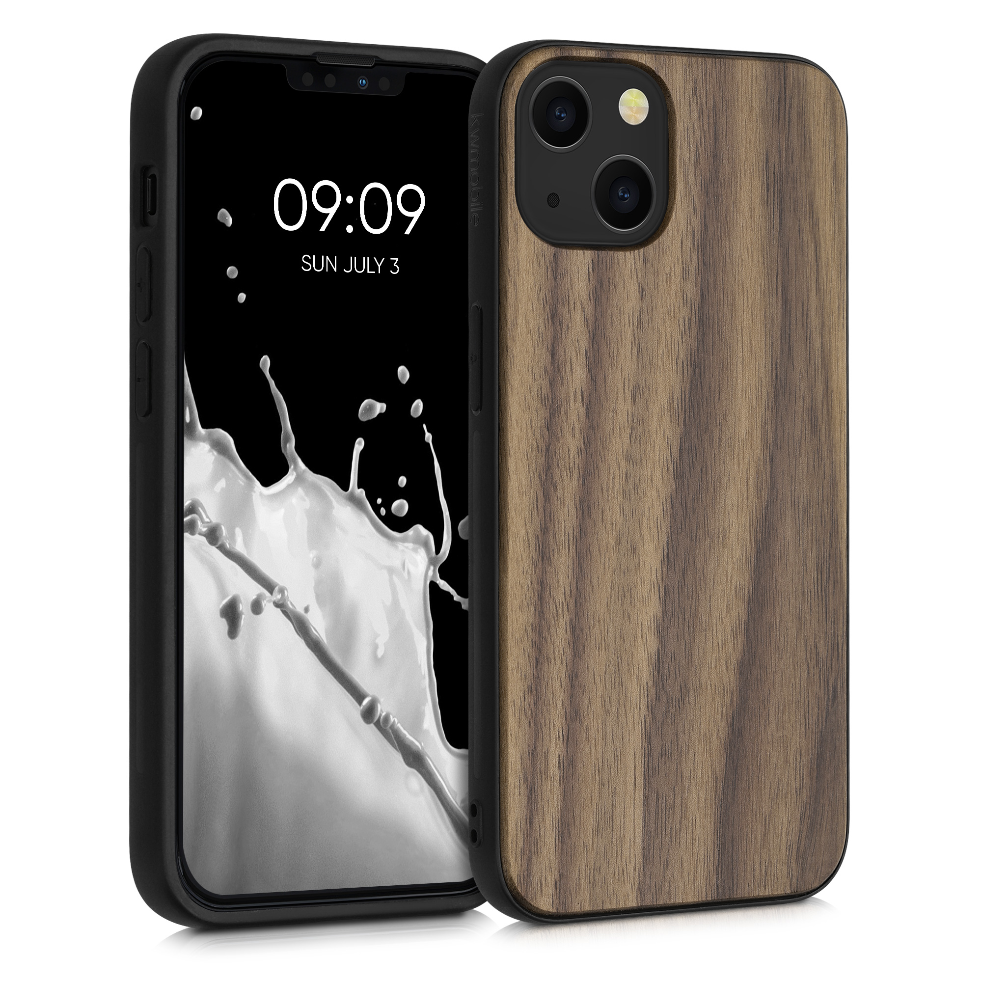 Dřevěný kryt kwmobile pro iPhone 13 - tmavě hnědá