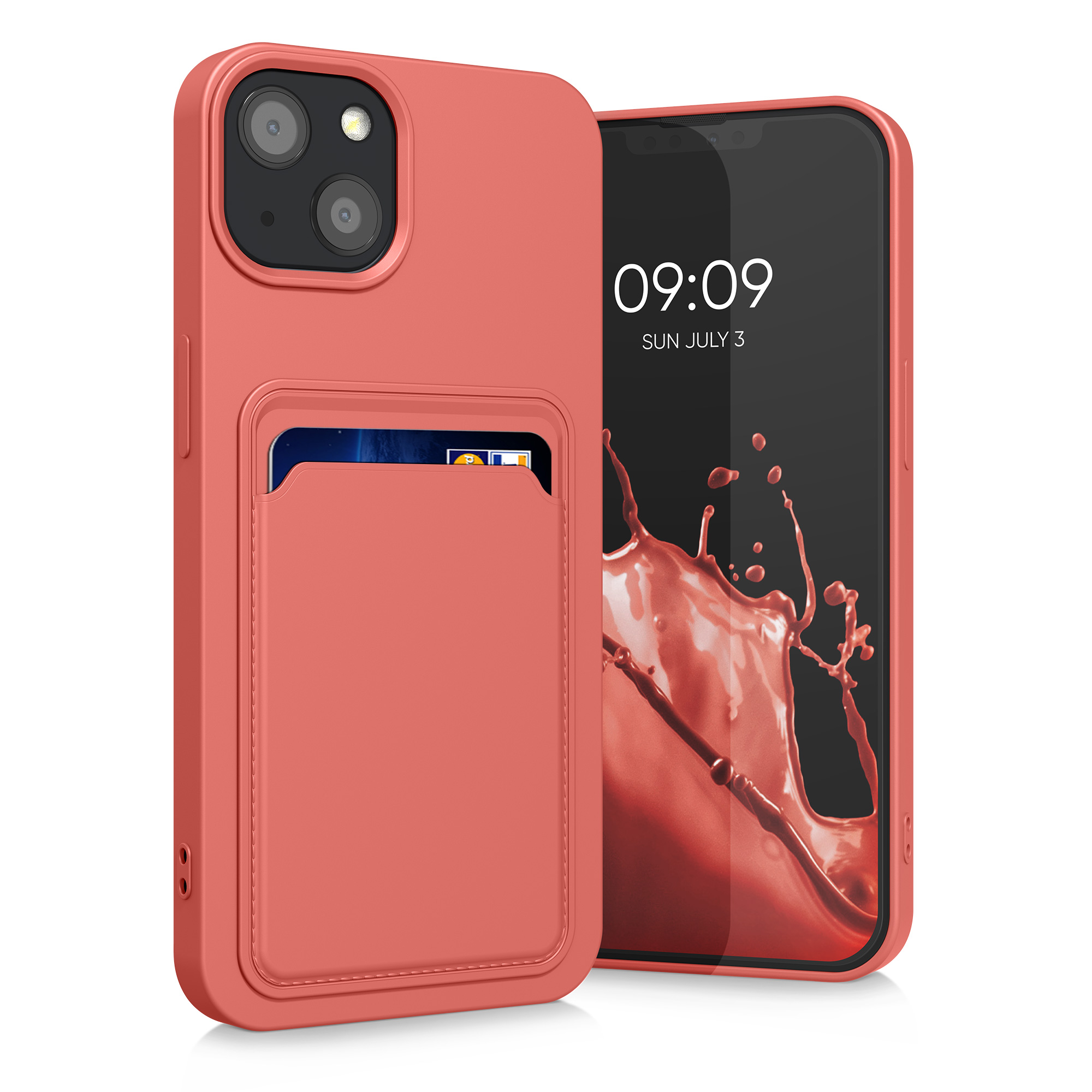 Kryt s přihrádkou kwmobile pro iPhone 13 - korálová