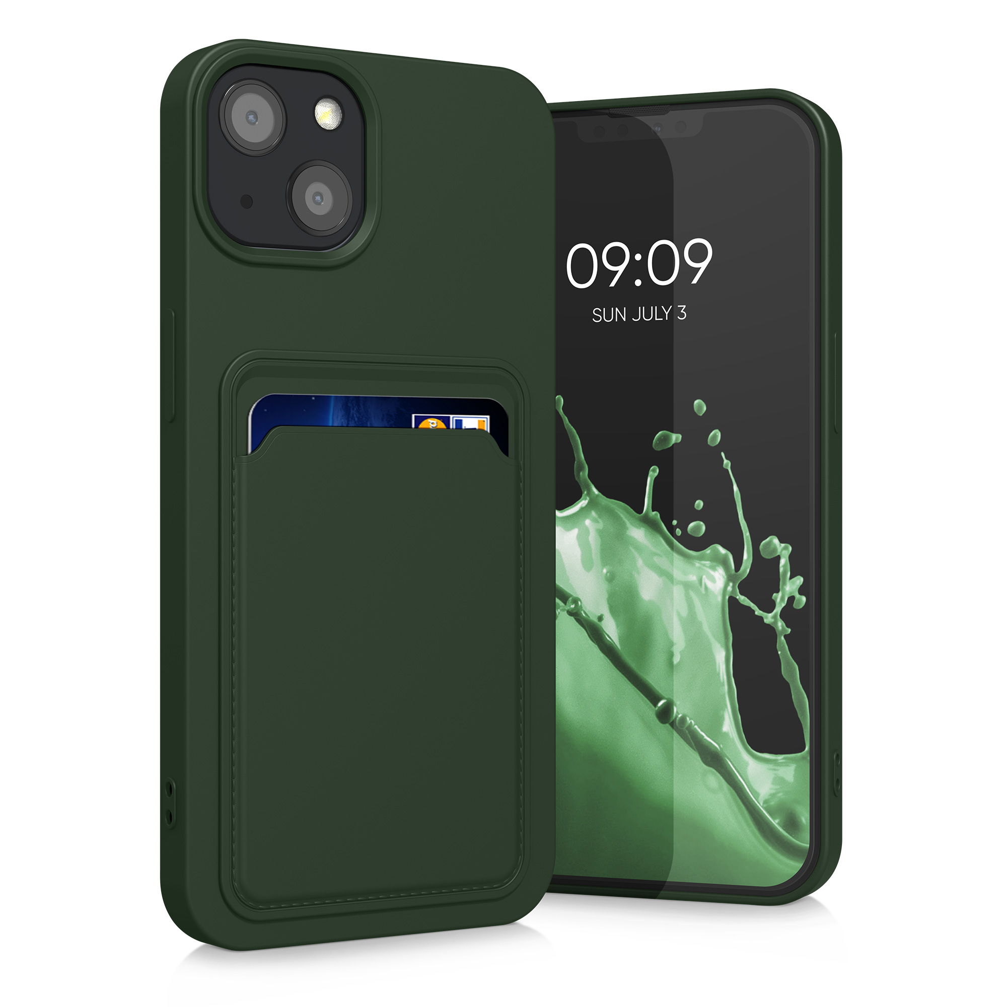 Kryt s přihrádkou kwmobile pro iPhone 13 - tmavě zelená