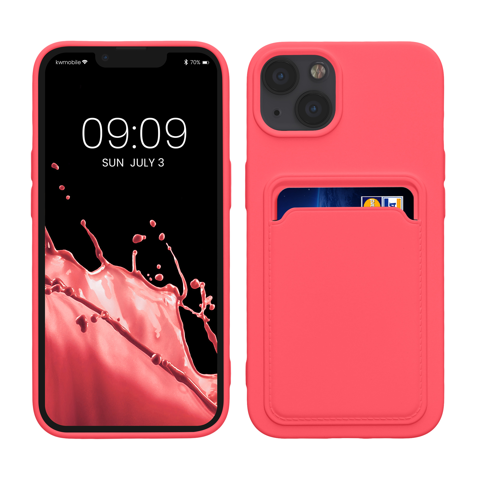 Kryt kwmobile s přihrádkou na kartu iPhone 13 neonově růžová