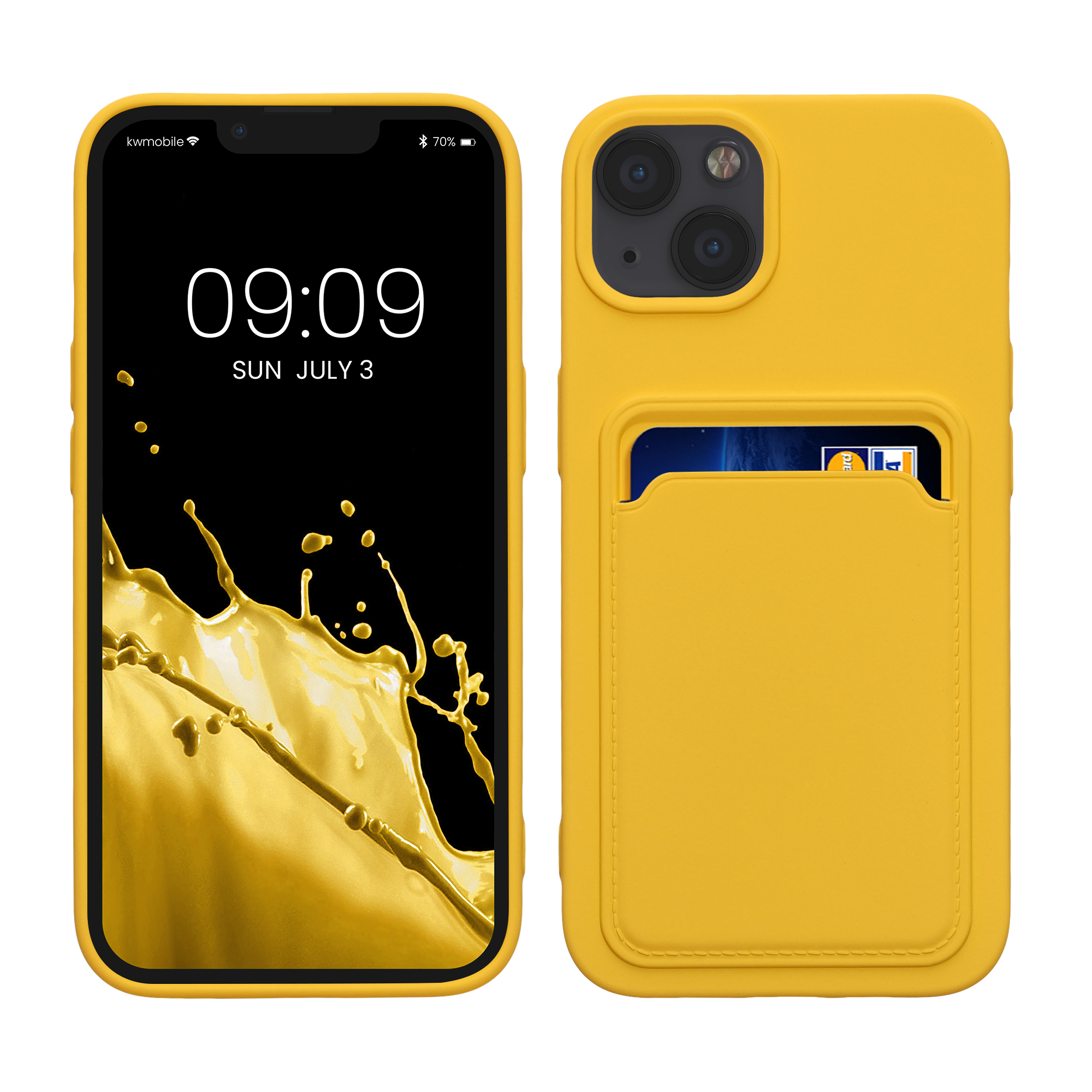 Kryt kwmobile s přihrádkou na kartu iPhone 13 žlutá