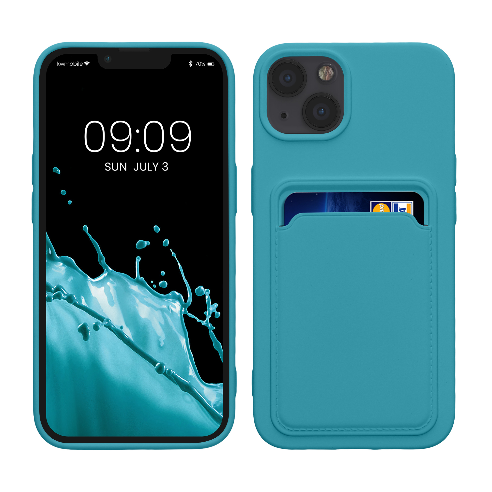 Kryt s přihrádkou kwmobile pro iPhone 13 - světle modrá matná