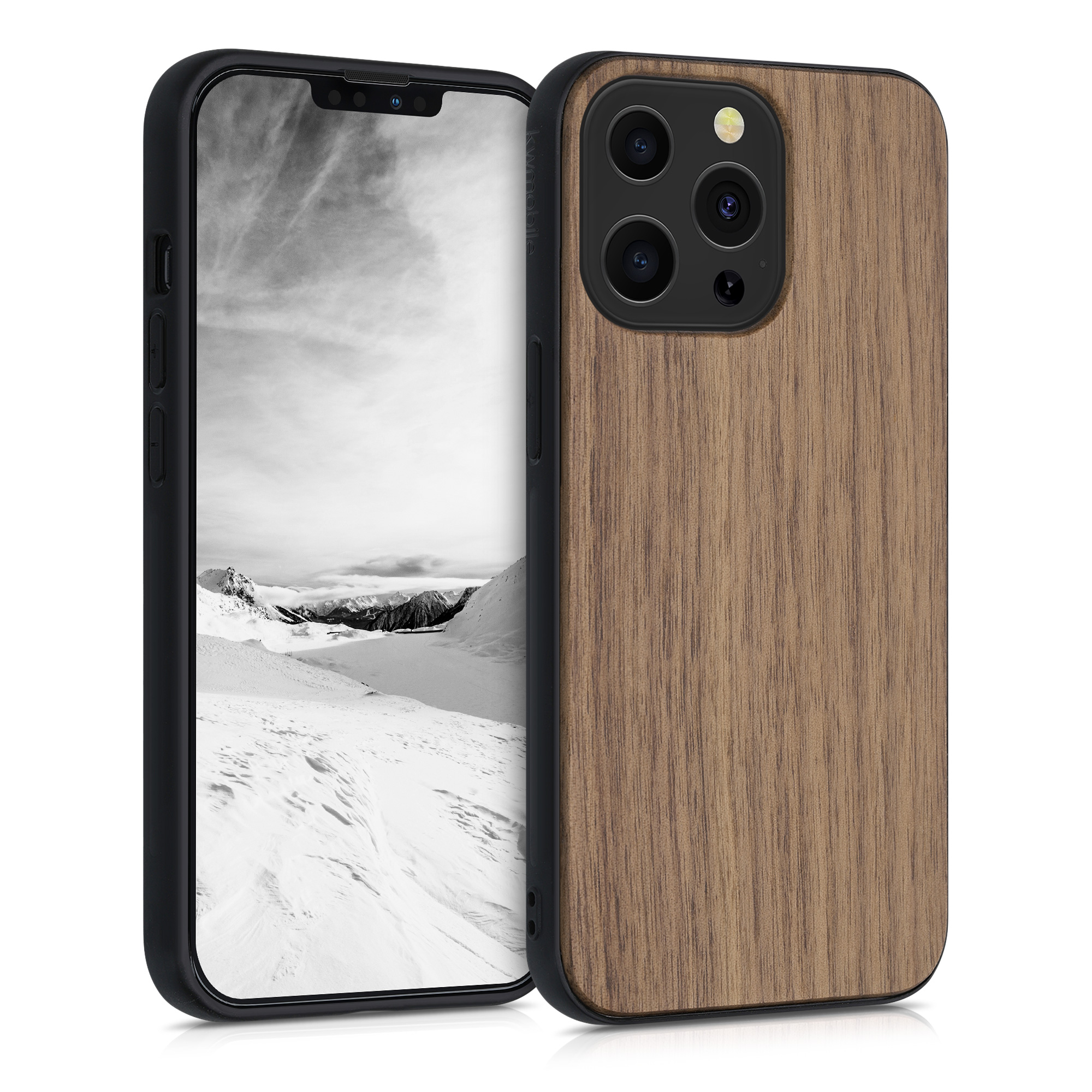 Dřevěné pouzdro pro Apple iPhone 13 Pro kwmobile - tvrdý obal v tmavě hnědé barvě