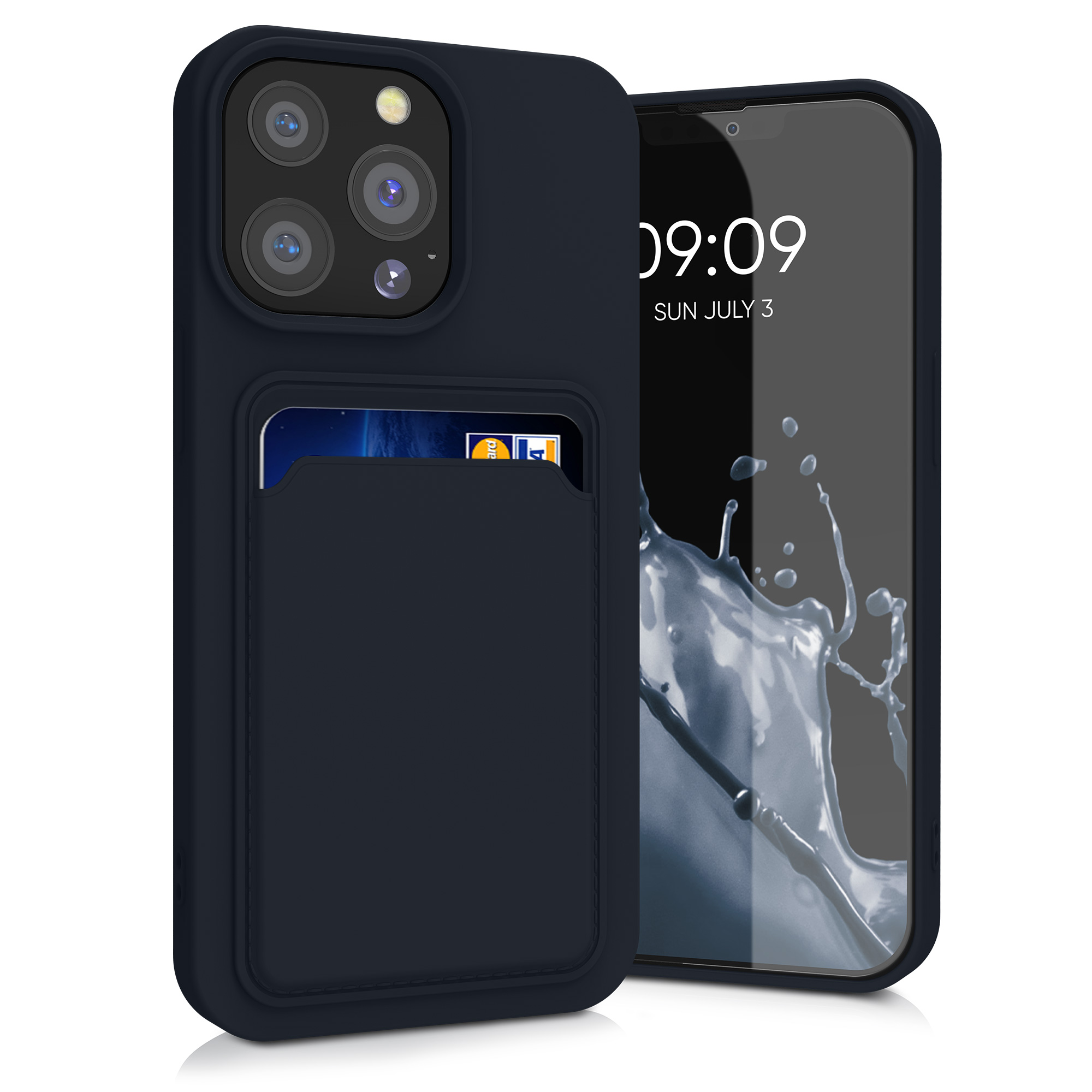 Kryt kwmobile s přihrádkou na kartu iPhone 13 Pro modrá
