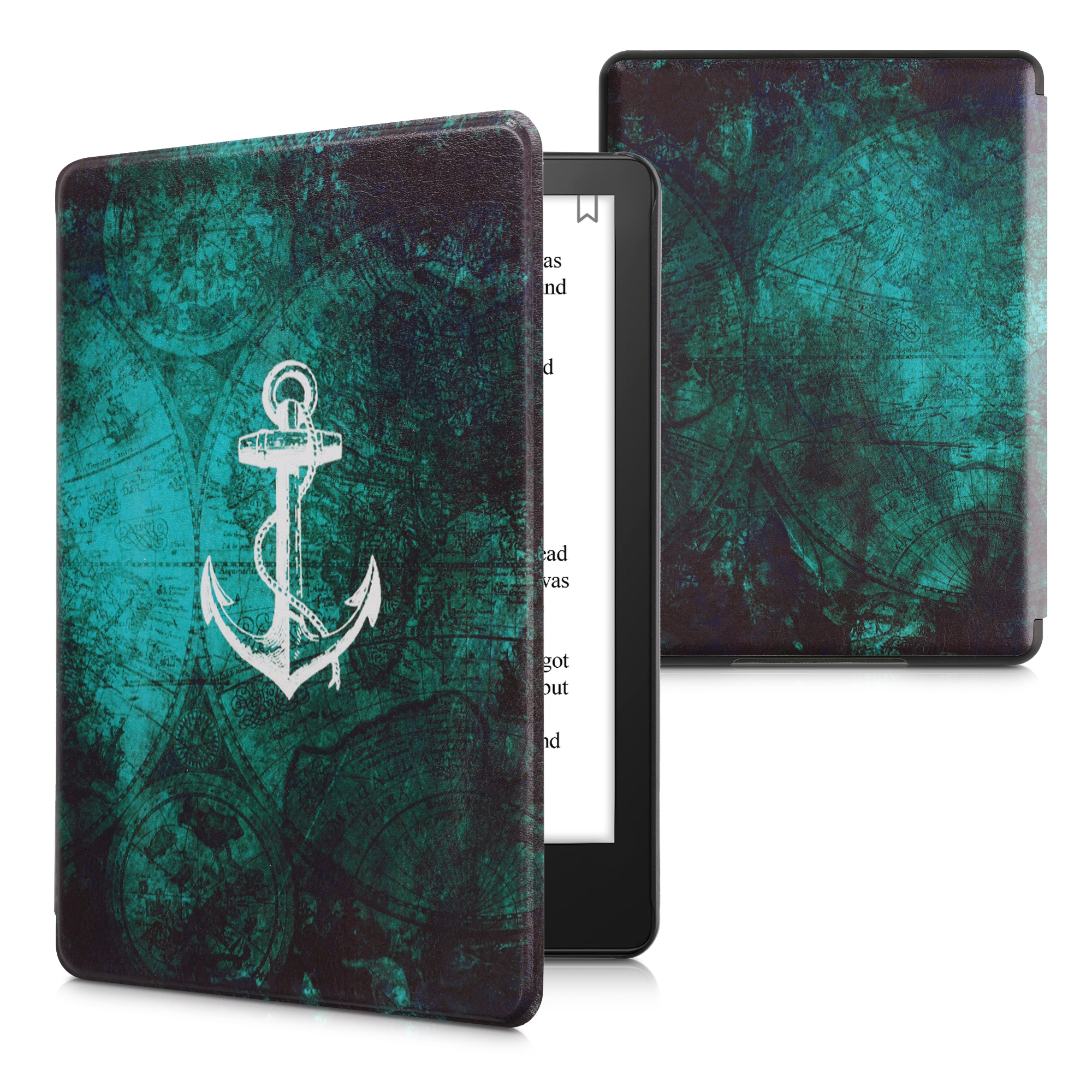 Pouzdro na čtečku kwmobile Amazon Kindle Paperwhite 11 Generation 2021 Case - Anchor Map bílá / modrá