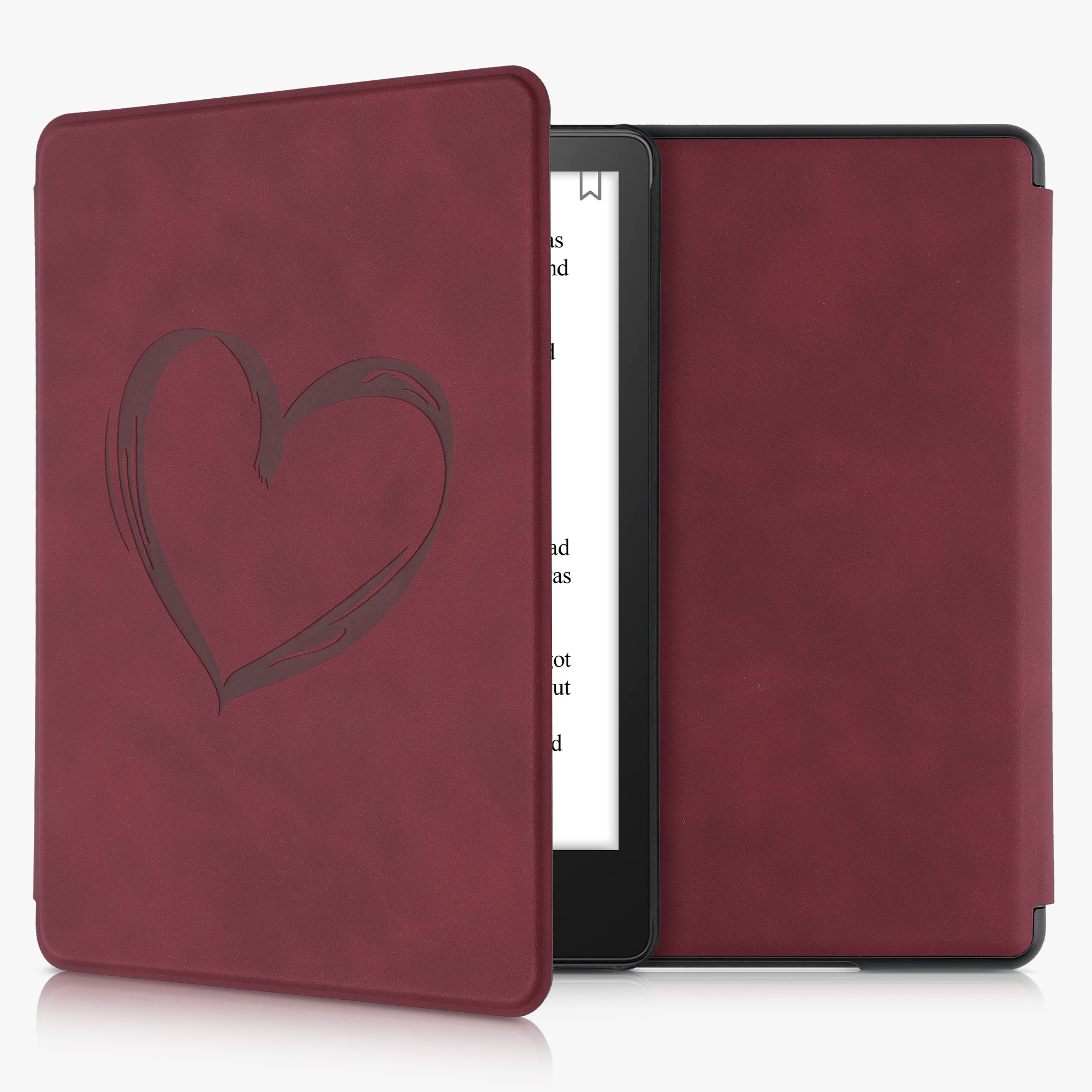 Pouzdro na čtečku kwmobile Amazon Kindle Paperwhite 11 Generation 2021 Case - Brushed Heart Dark červená