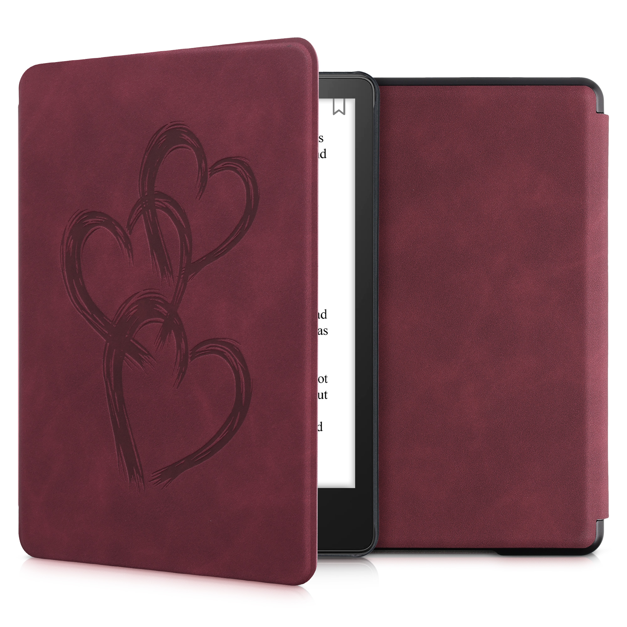Pouzdro na čtečku kwmobile Amazon Kindle Paperwhite 11 Generation 2021 Case - Brushed Heart Abstract Dark červená
