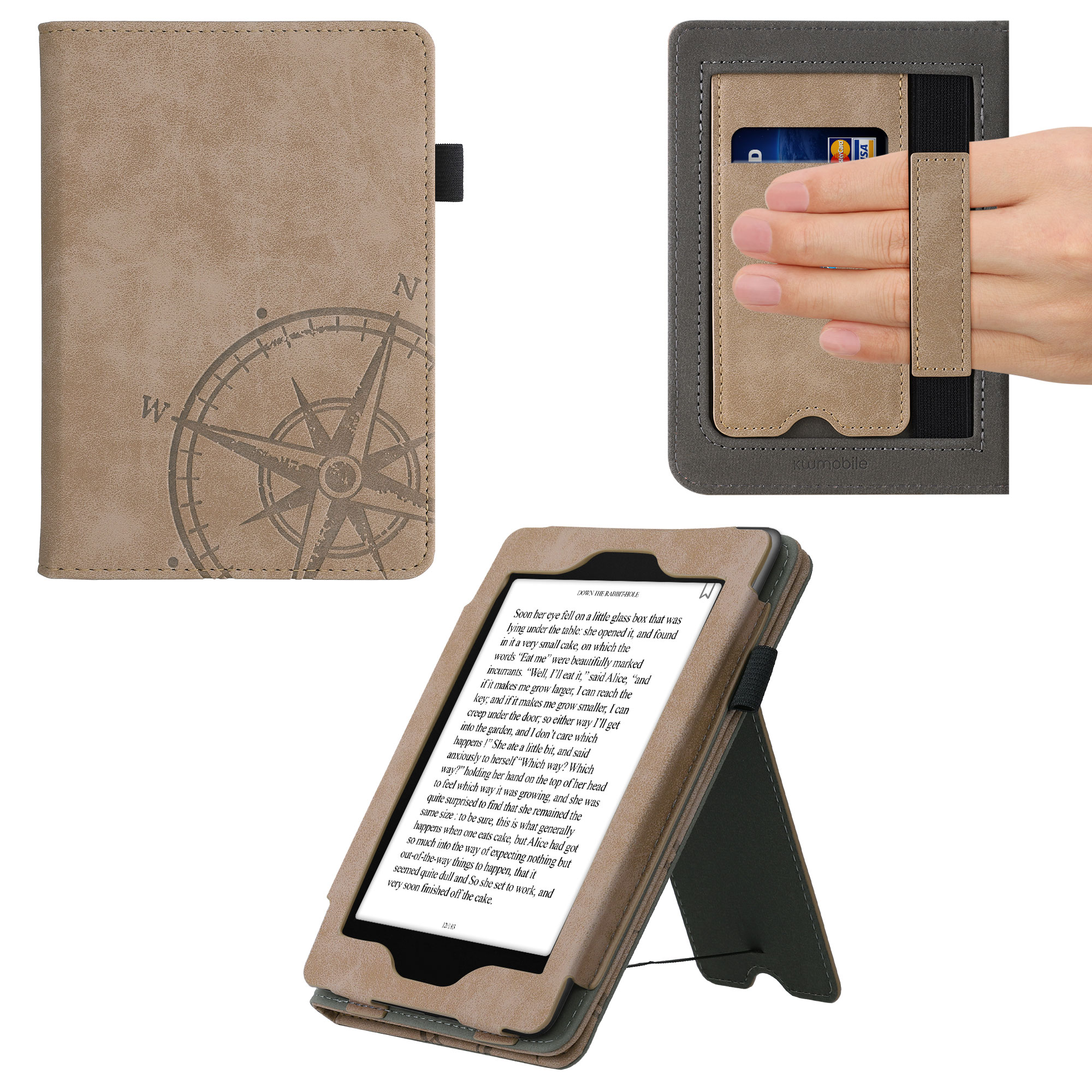 Pouzdro na čtečku kwmobile Kindle Paperwhite - Navigational Compass hnědá