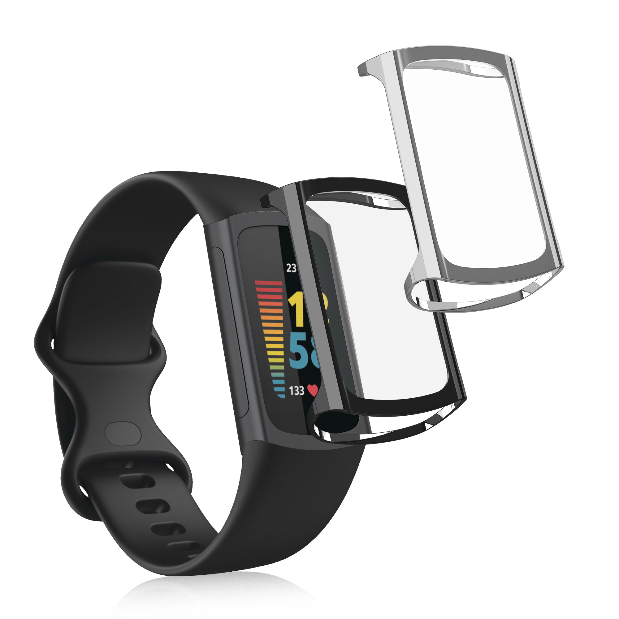 2x Ochranný obal na fitness tracker kwmobile pro Fitbit Charge 6 / Charge 5 - černá / stříbrná