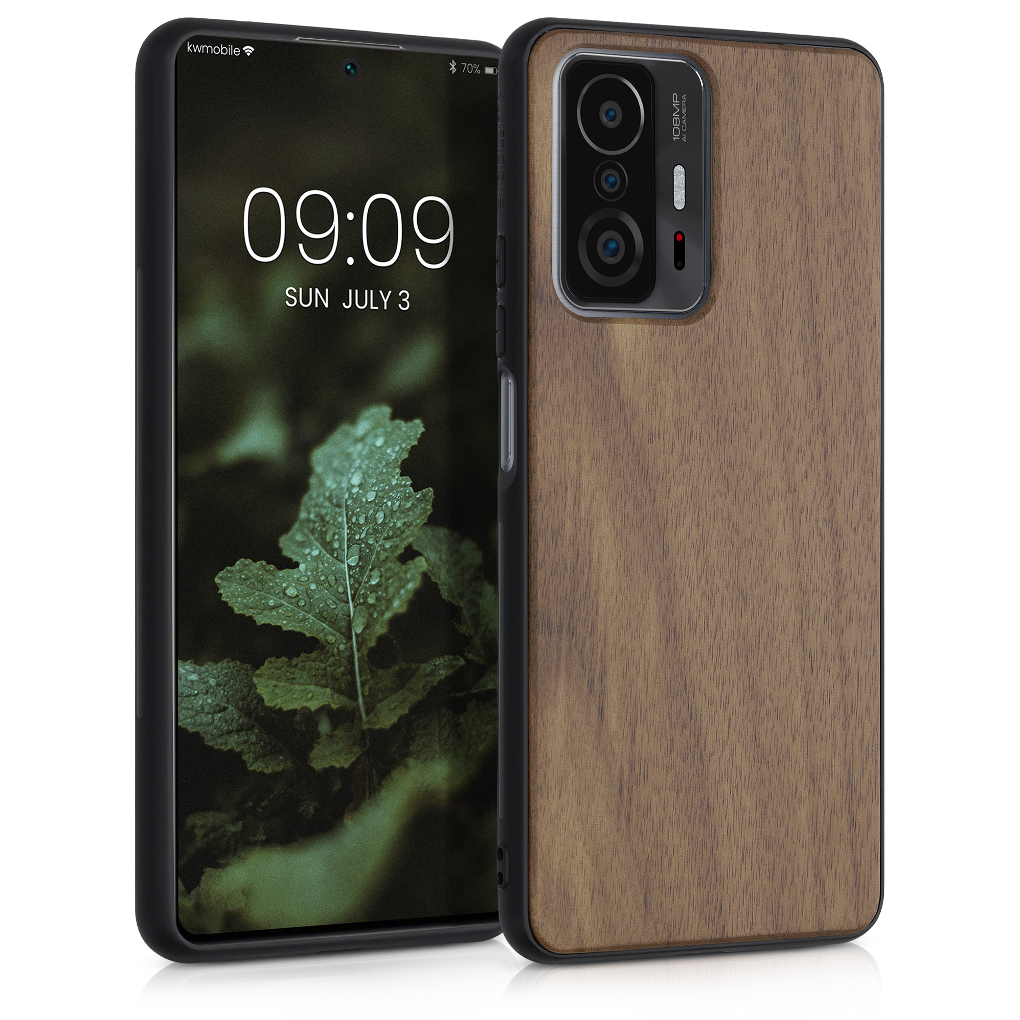 Dřevěné pouzdro pro Xiaomi 11T / 11T Pro kwmobile - tvrdý obal v tmavě hnědé barvě