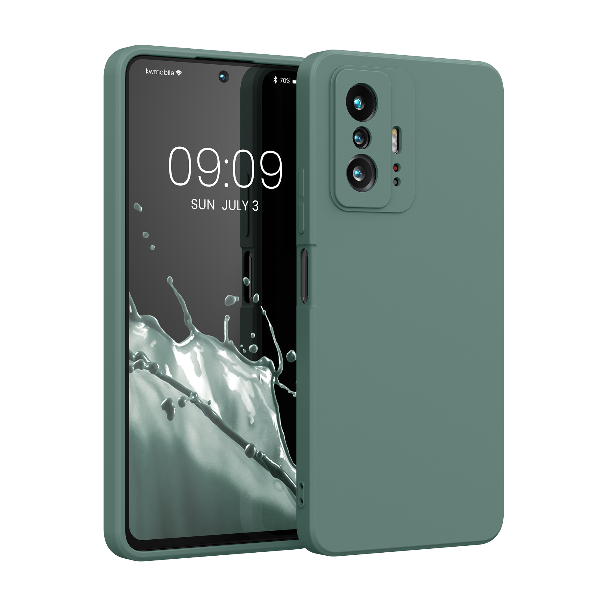 TPU kryt pro Xiaomi 11T / 11T Pro s mikrovláknem kwmobile ‑ lesní zelená