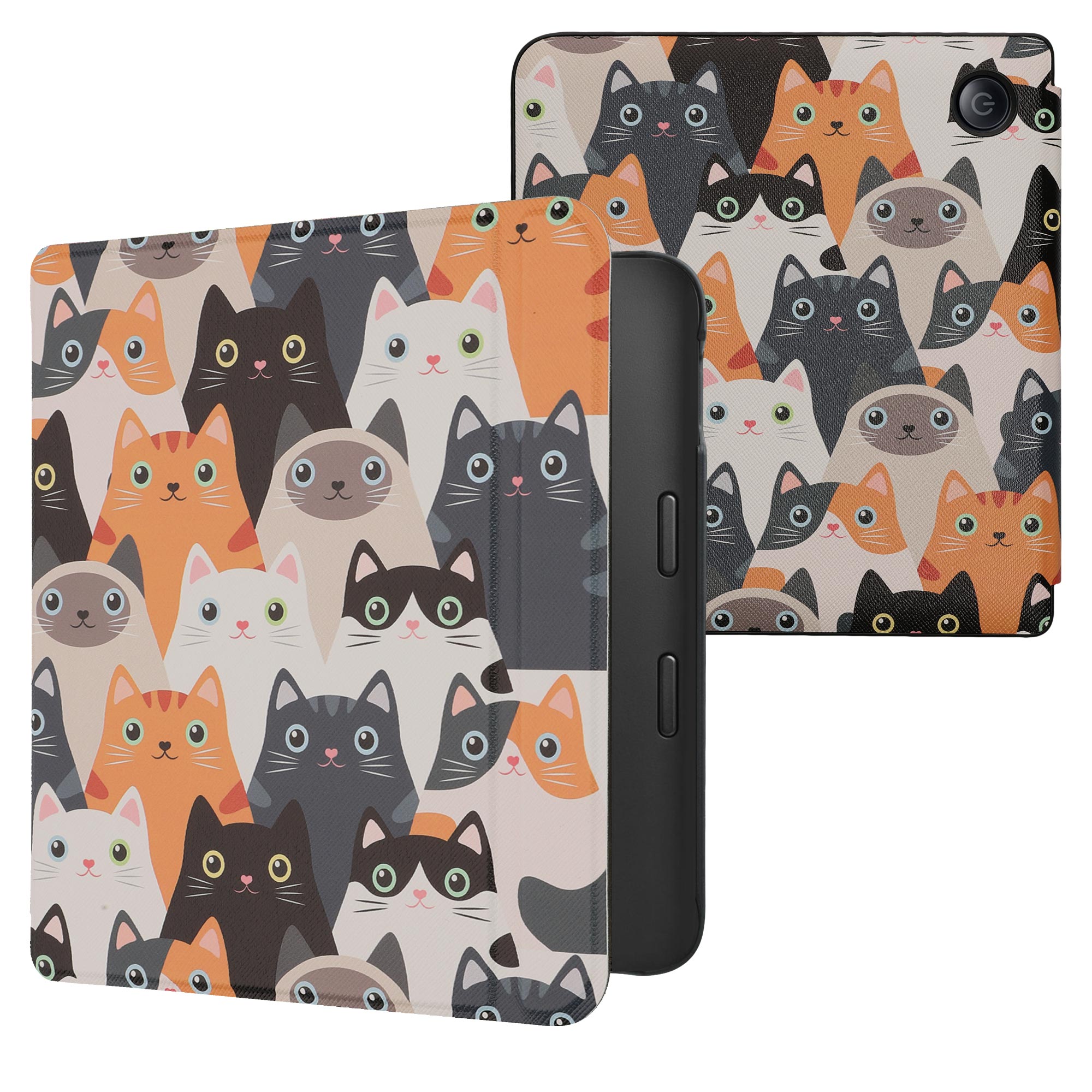 Obal pro Kobo Libra 2 kwmobile - motiv kočky, oranžová / černá / bílá