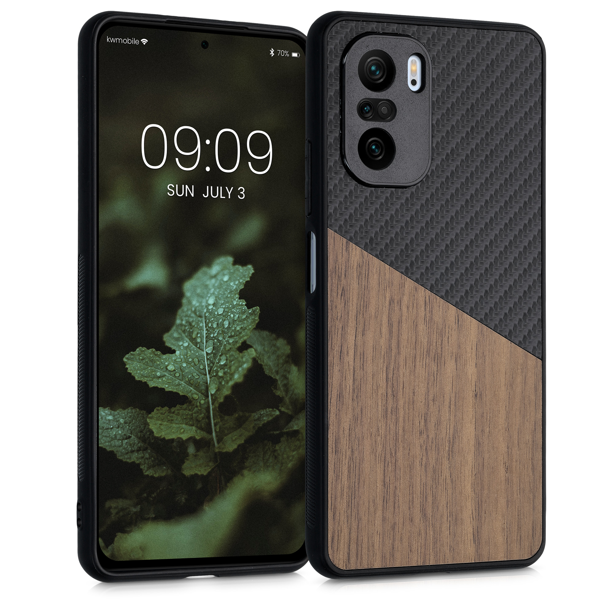 Pouzdro pro Xiaomi Mi 11i / Poco F3 kwmobile dřevěné - tmavě hnědá