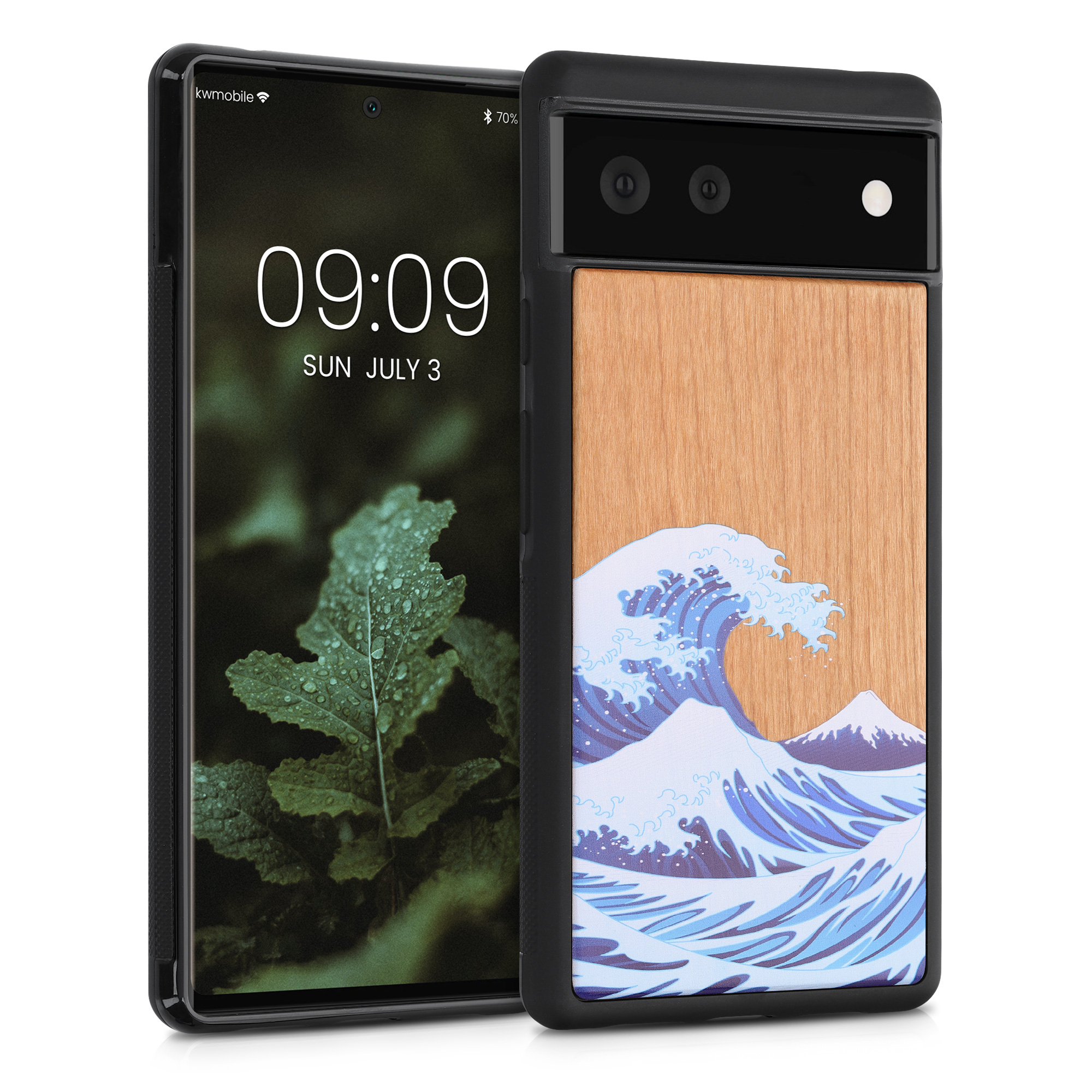 Dřevěné pouzdro pro Google Pixel 6 kwmobile - tvrdý obal modrá / bílá / hnědá