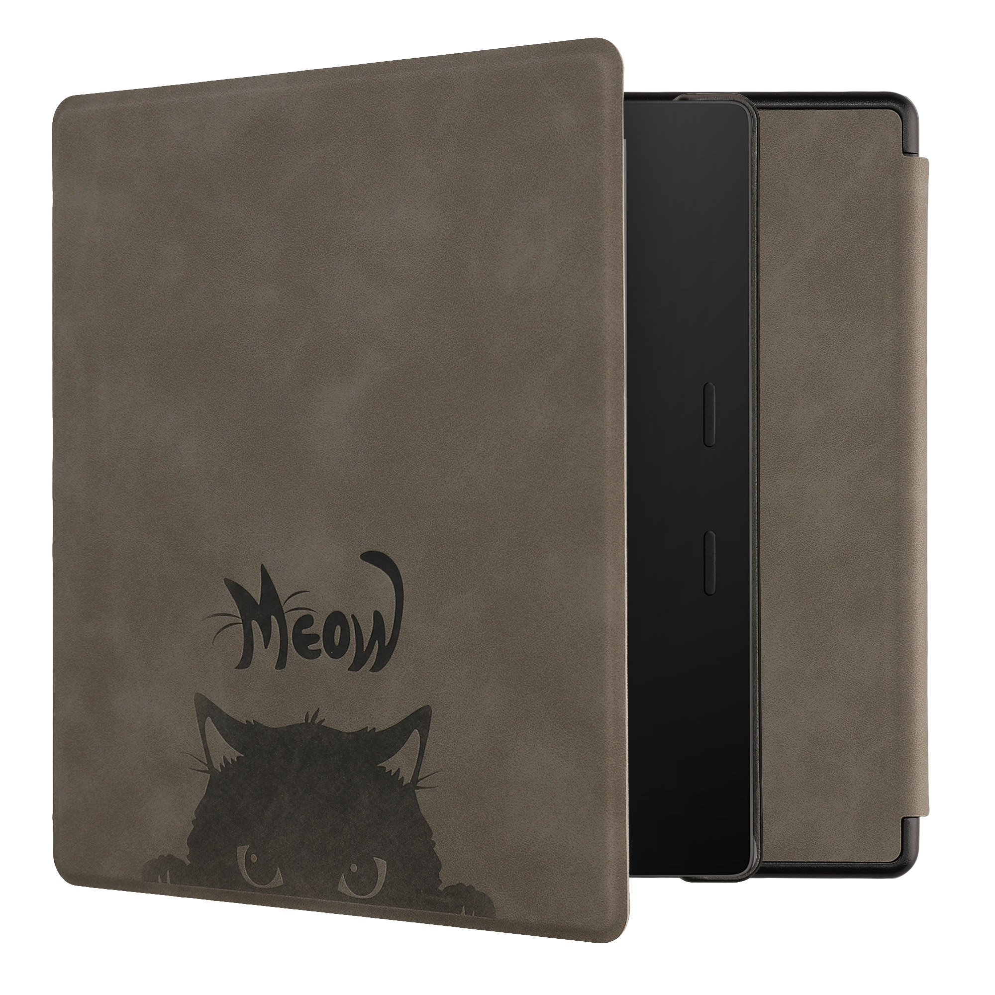 Pouzdro na čtečku kwmobile pro Amazon Kindle Oasis 10. Generation - motiv kočka šedá / černá