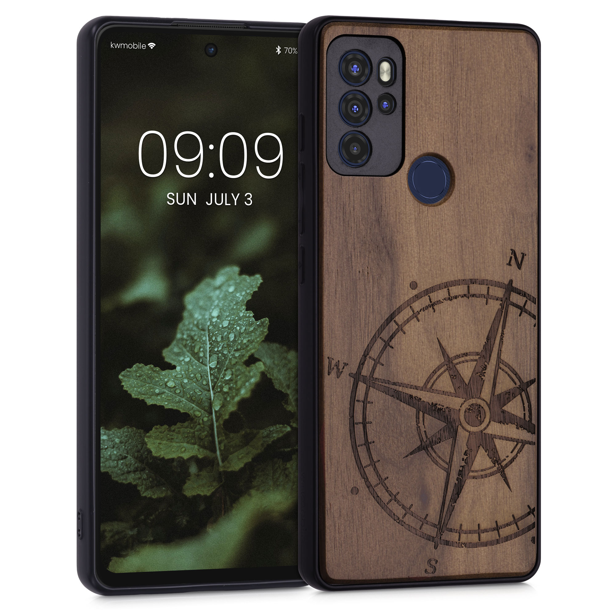 Dřevěné pouzdro pro Motorola Moto G60S kwmobile - tvrdý obal v tmavě hnědé barvě